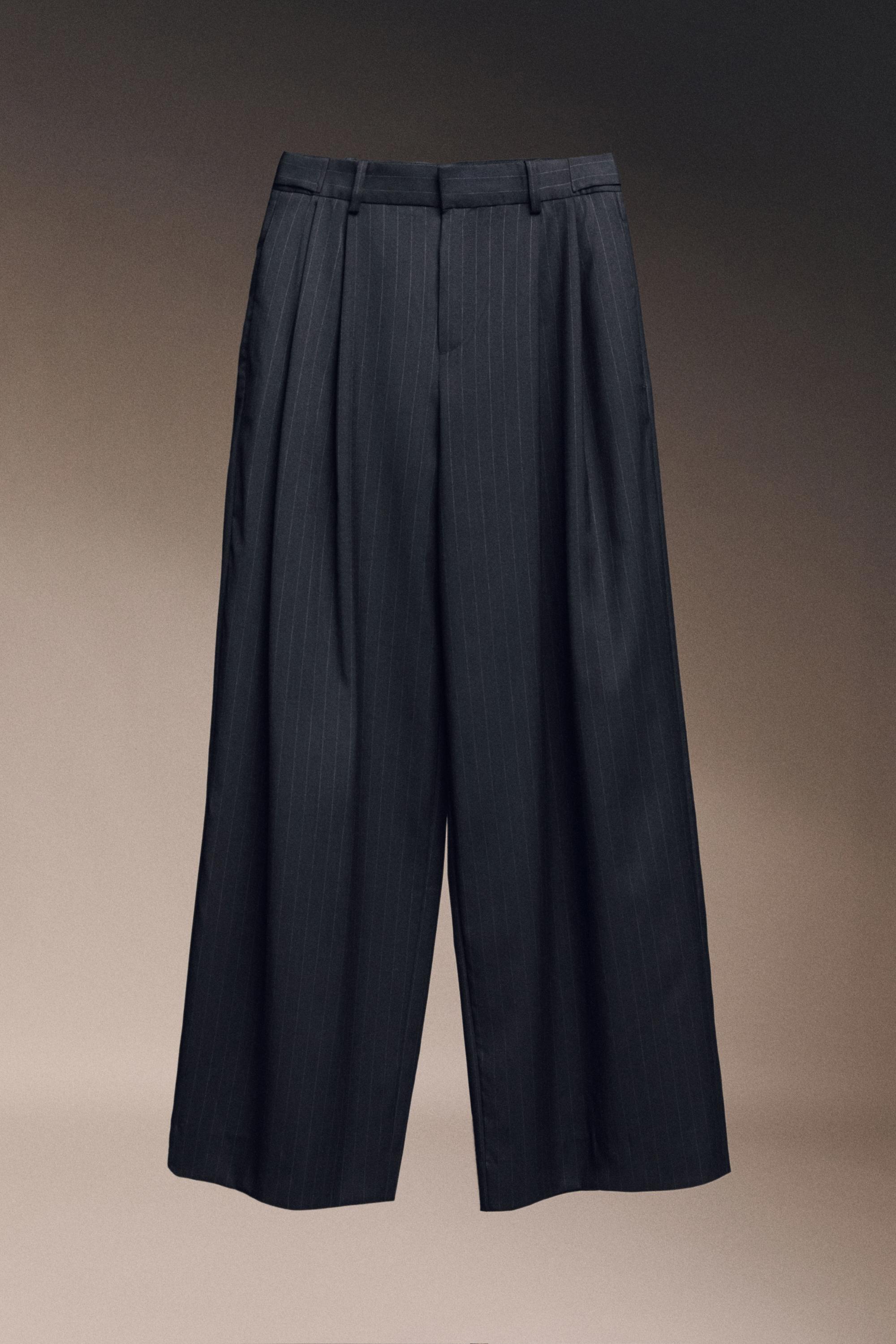 Pinstripe wool suit pants - NAVY BLUE
