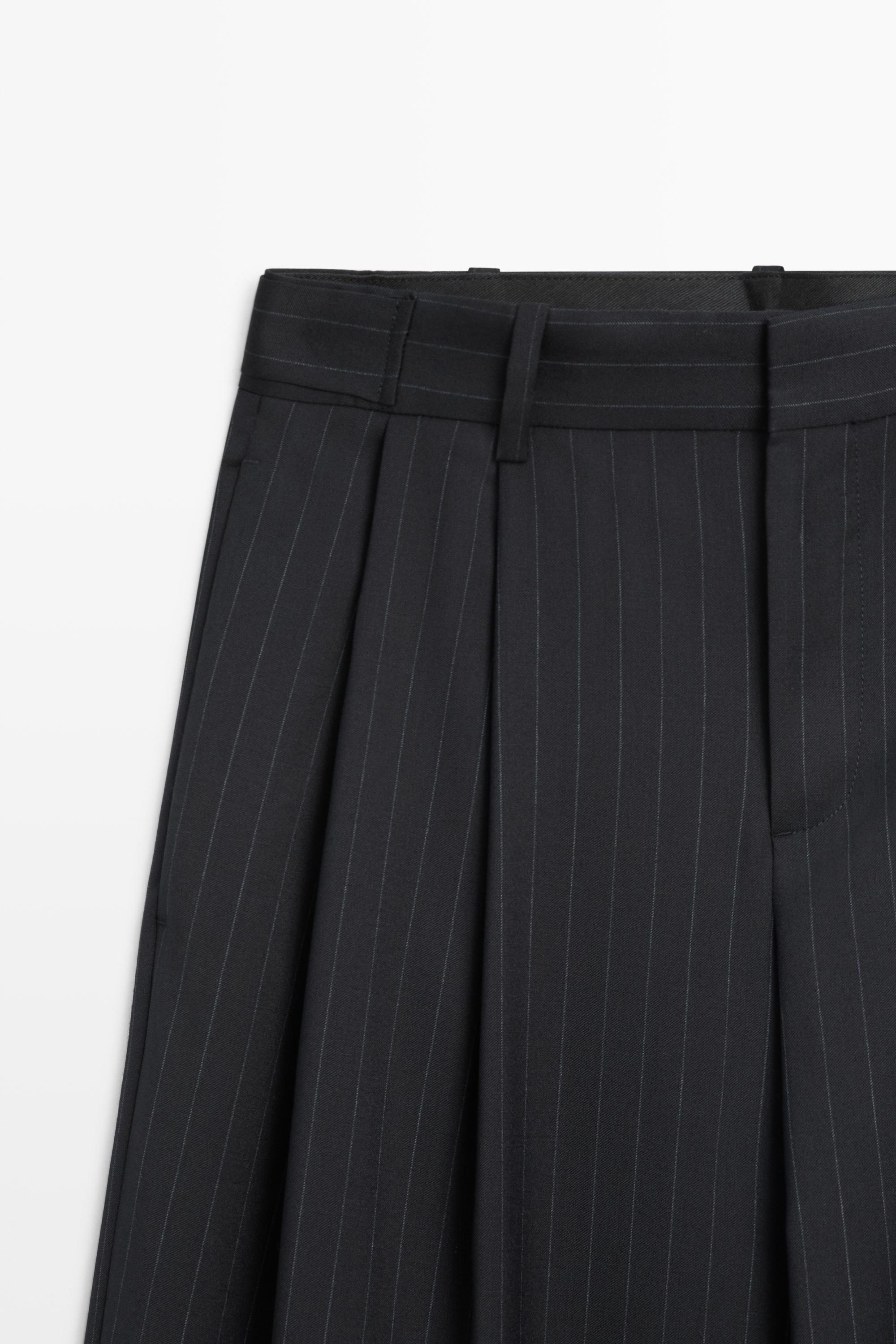 Pinstripe wool suit pants - NAVY BLUE