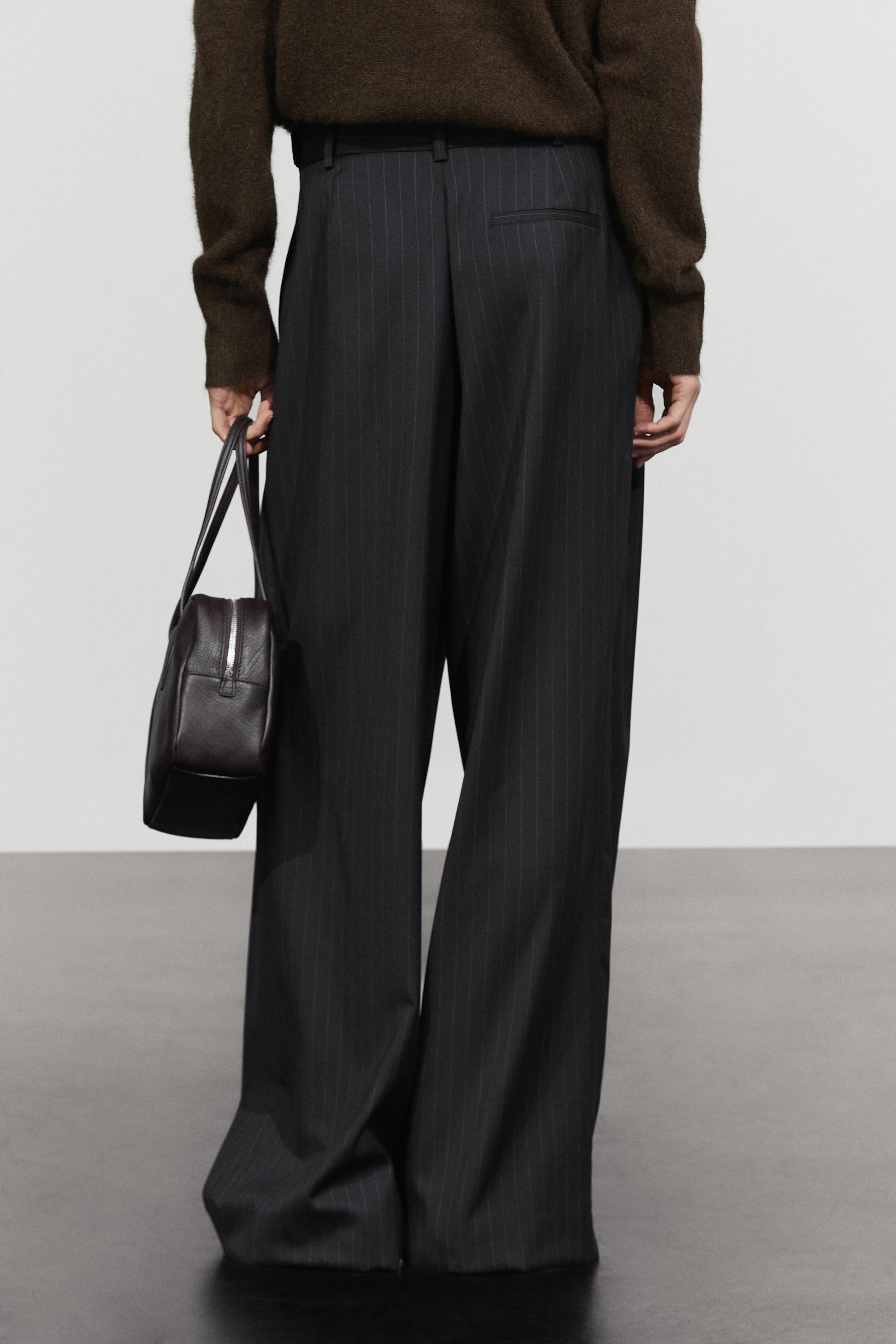 Pinstripe wool suit pants - NAVY BLUE