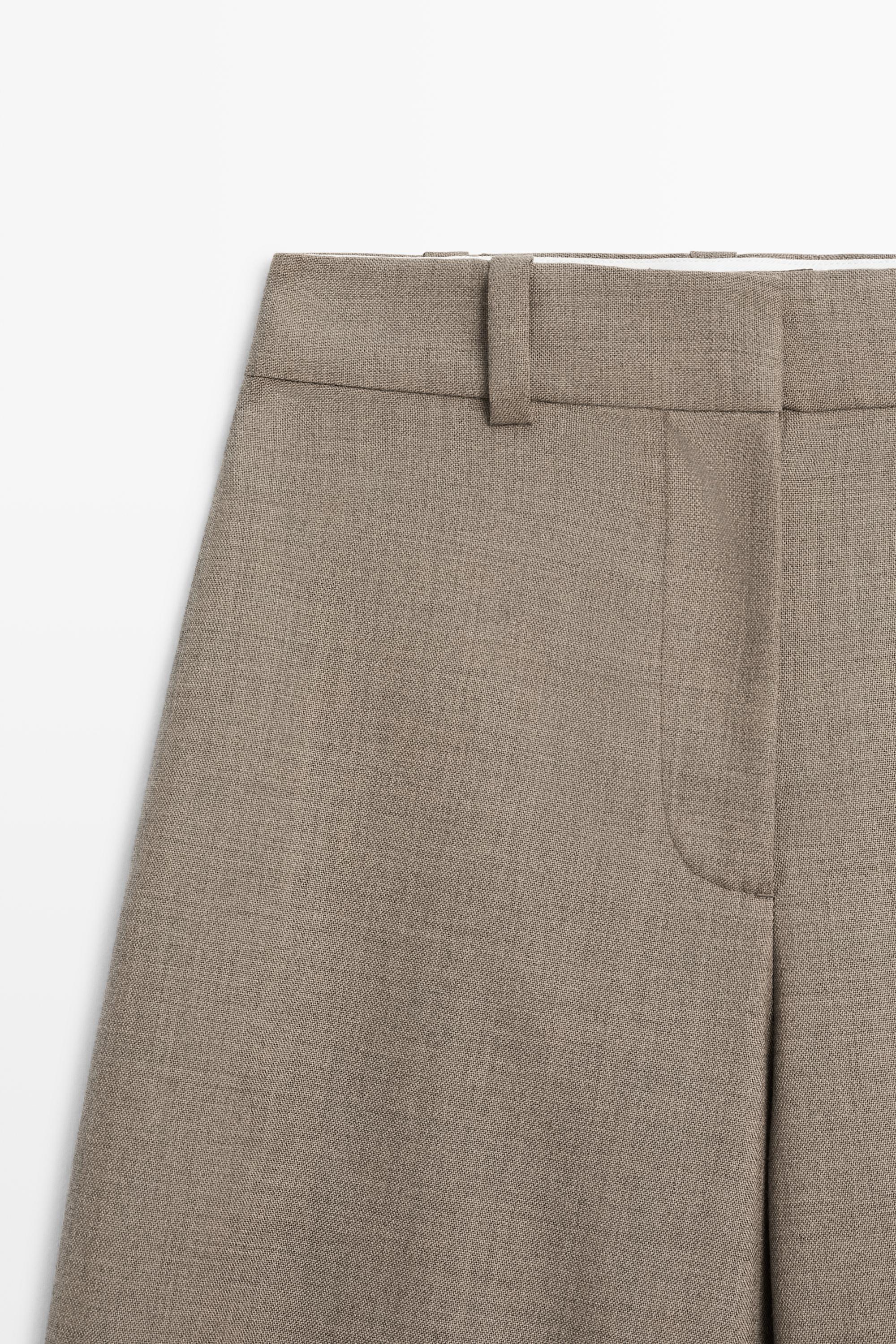 100% wool darted pants with buttoned hem detail - Sand