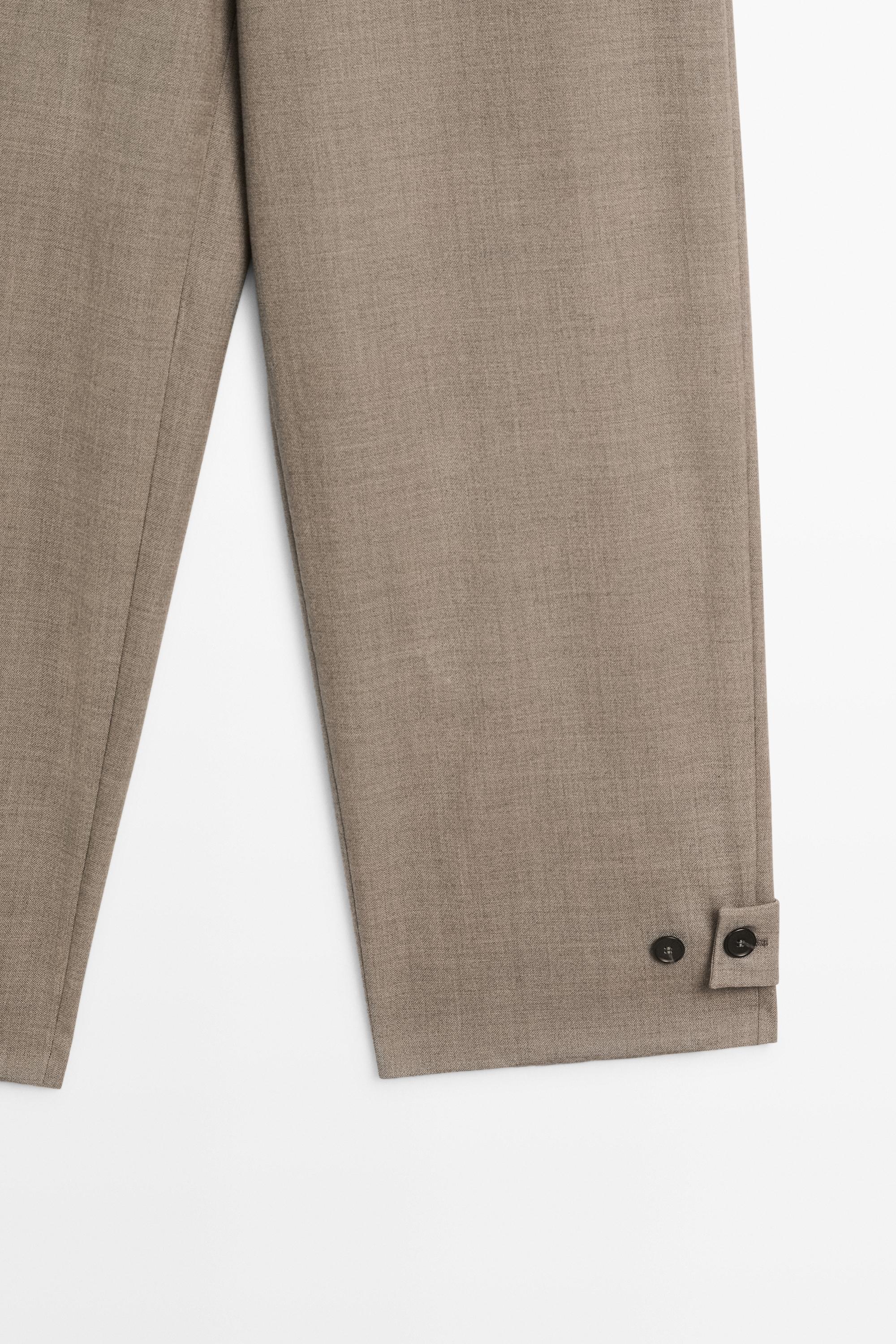 100% wool darted pants with buttoned hem detail - Sand