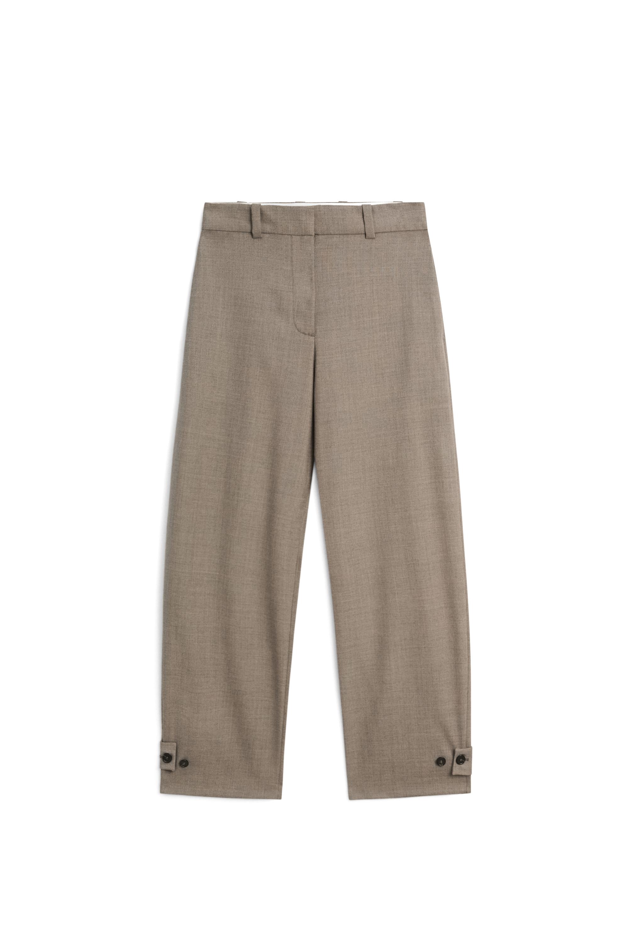 100% wool darted pants with buttoned hem detail - Sand