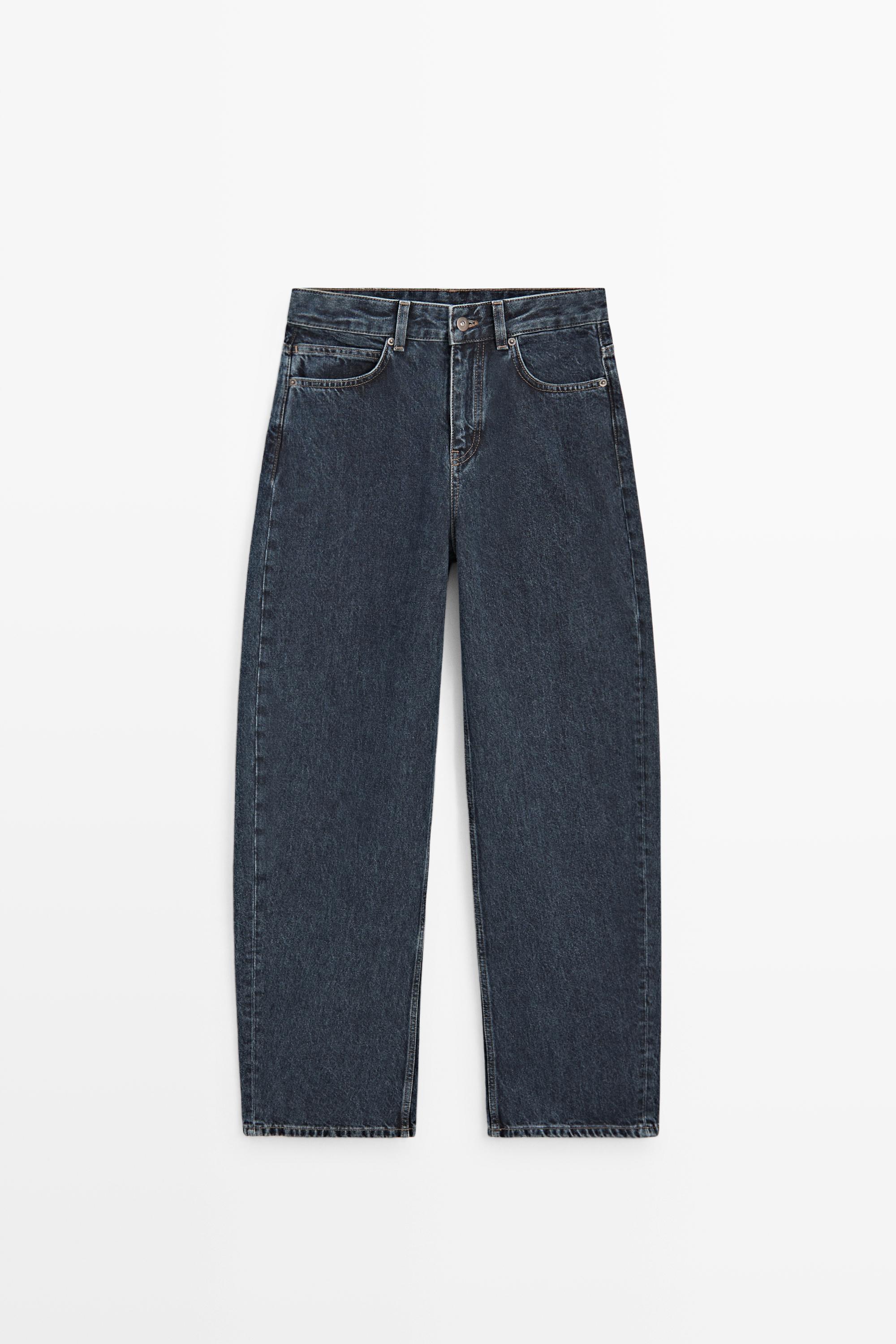 Mid-waist barrel fit jeans - DARK BLUE