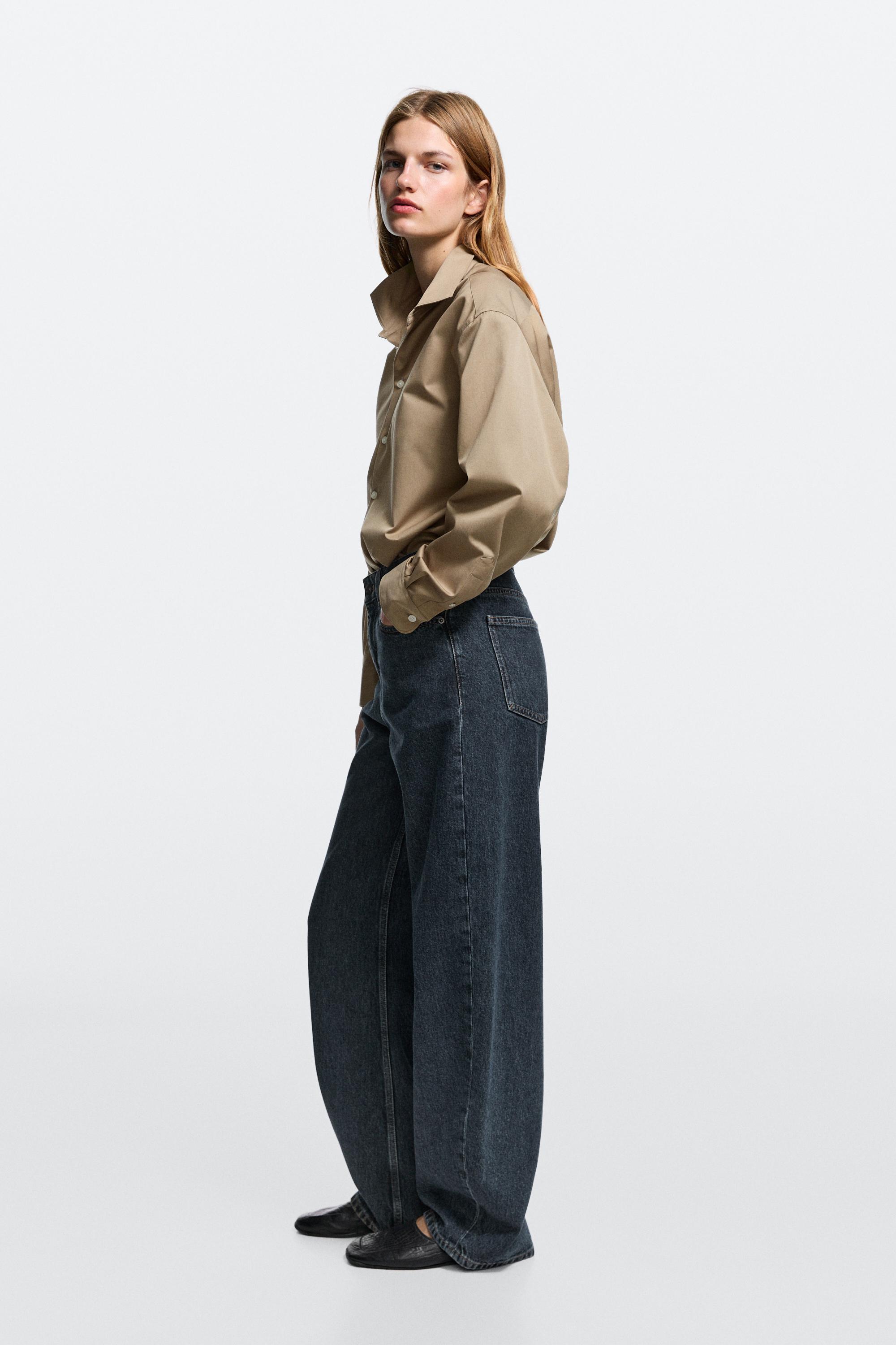 Mid-waist barrel fit jeans - DARK BLUE