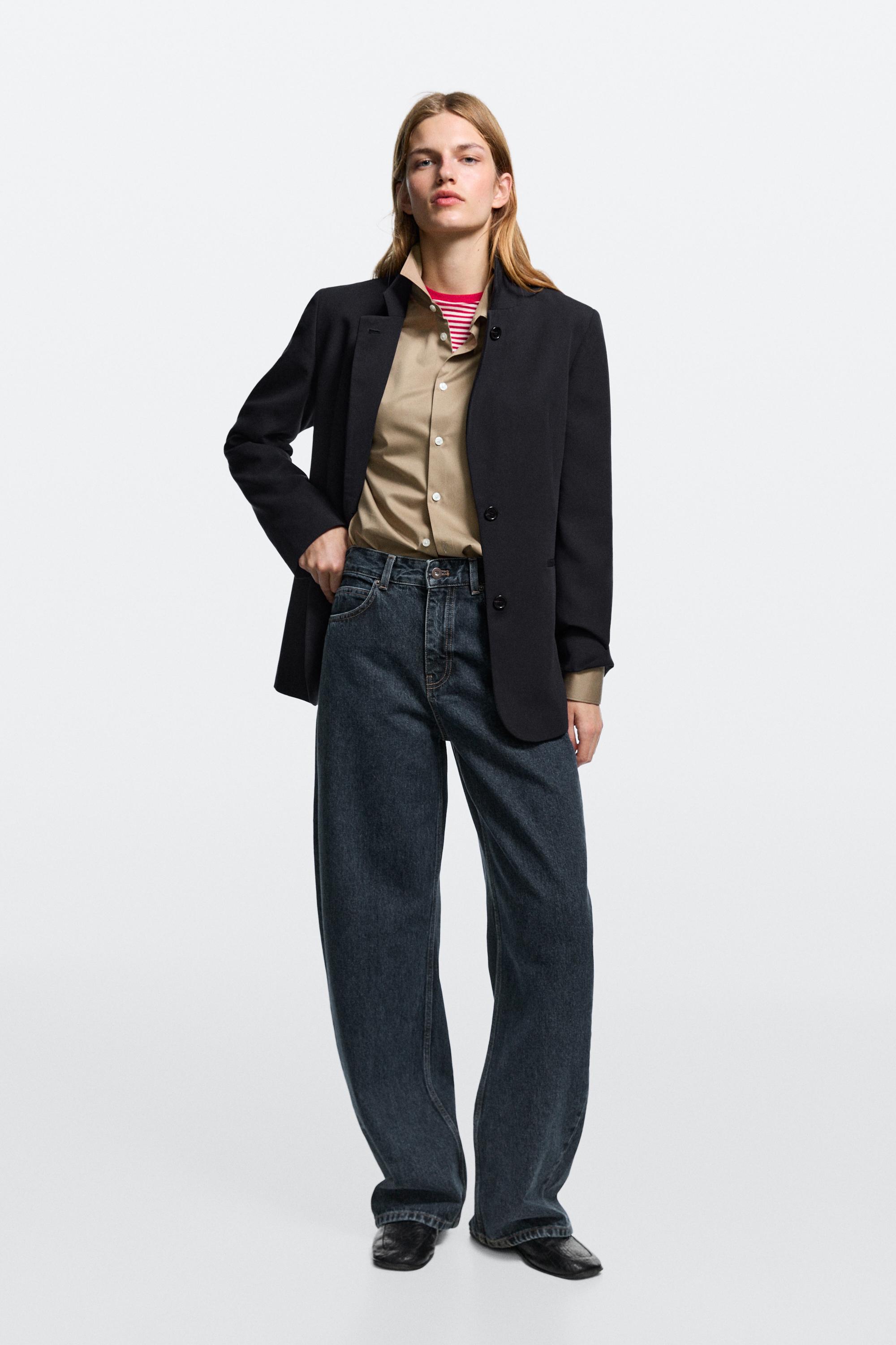 Mid-waist barrel fit jeans - DARK BLUE