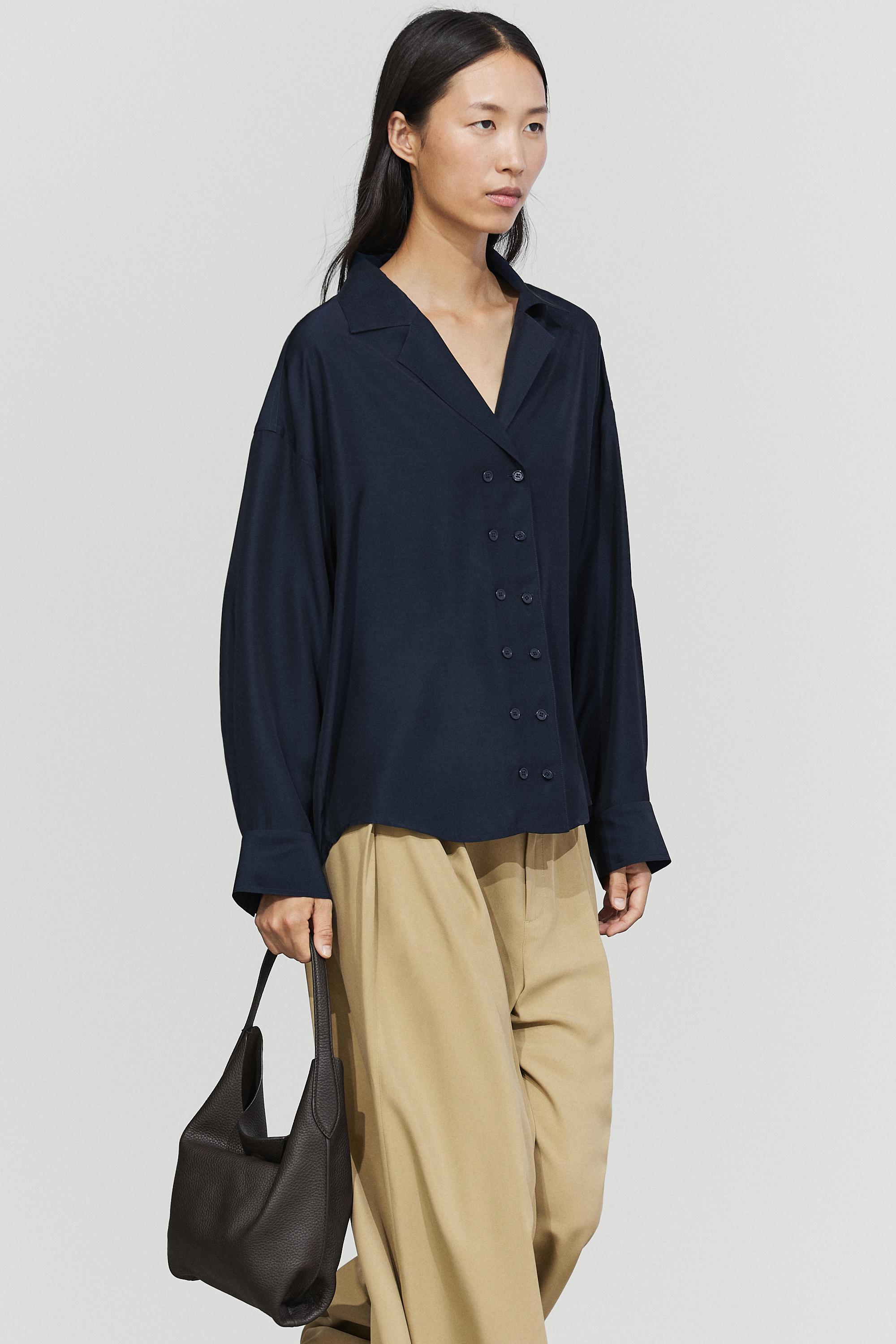 Flowing double-breasted shirt - Dark Blue