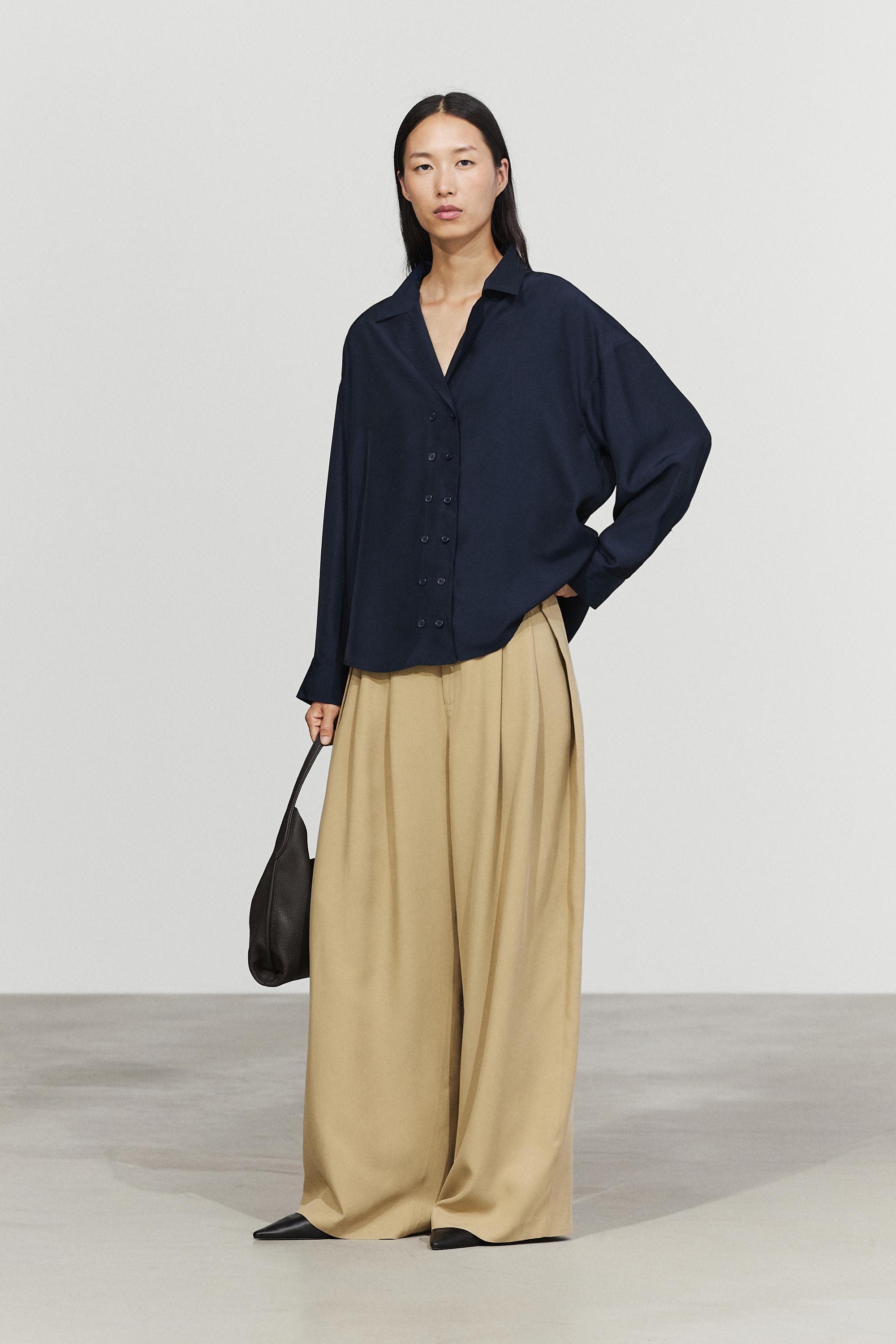 Flowing double-breasted shirt - Dark Blue