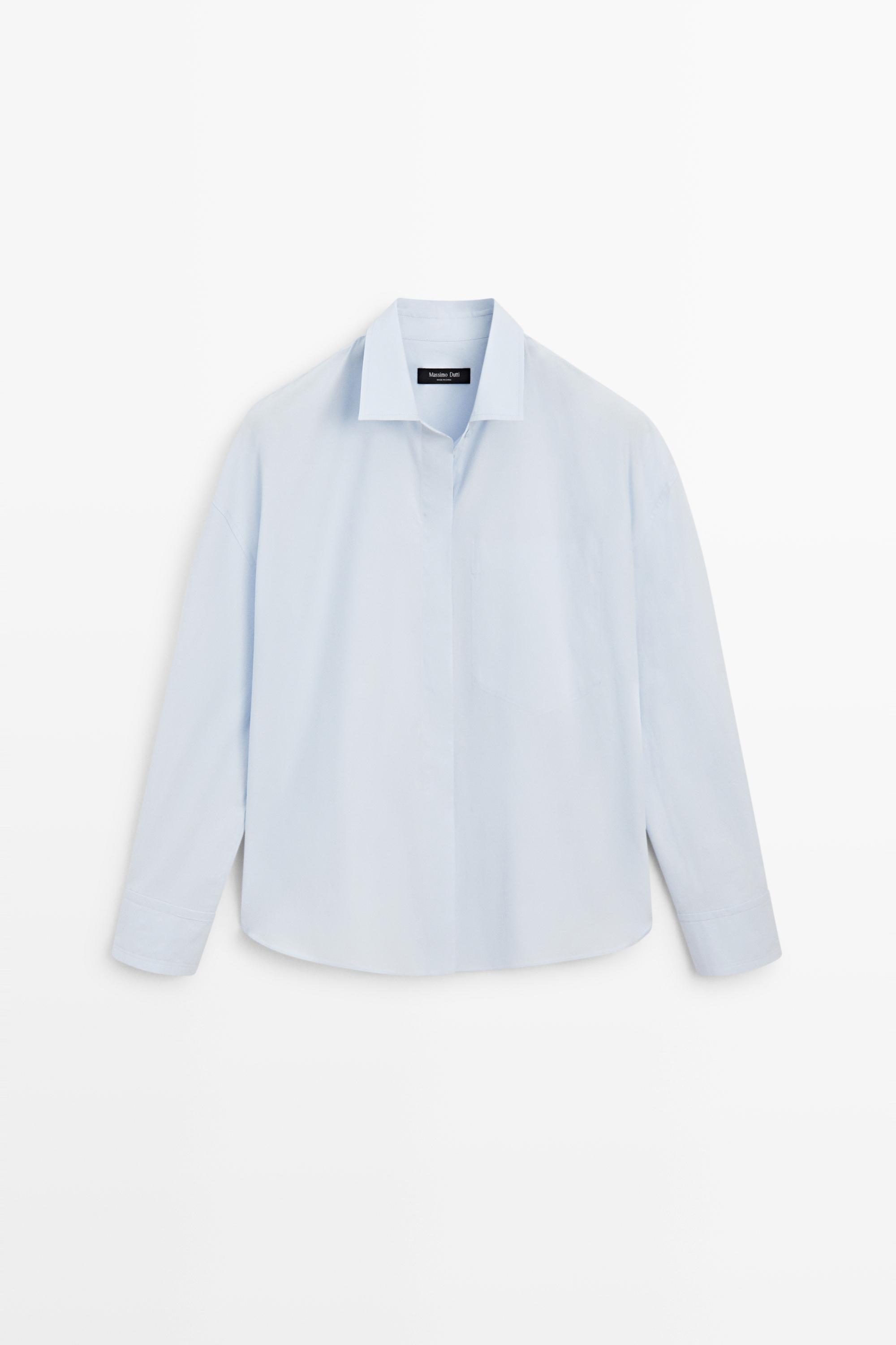 100% cotton shirt with pocket detail - SKY BLUE