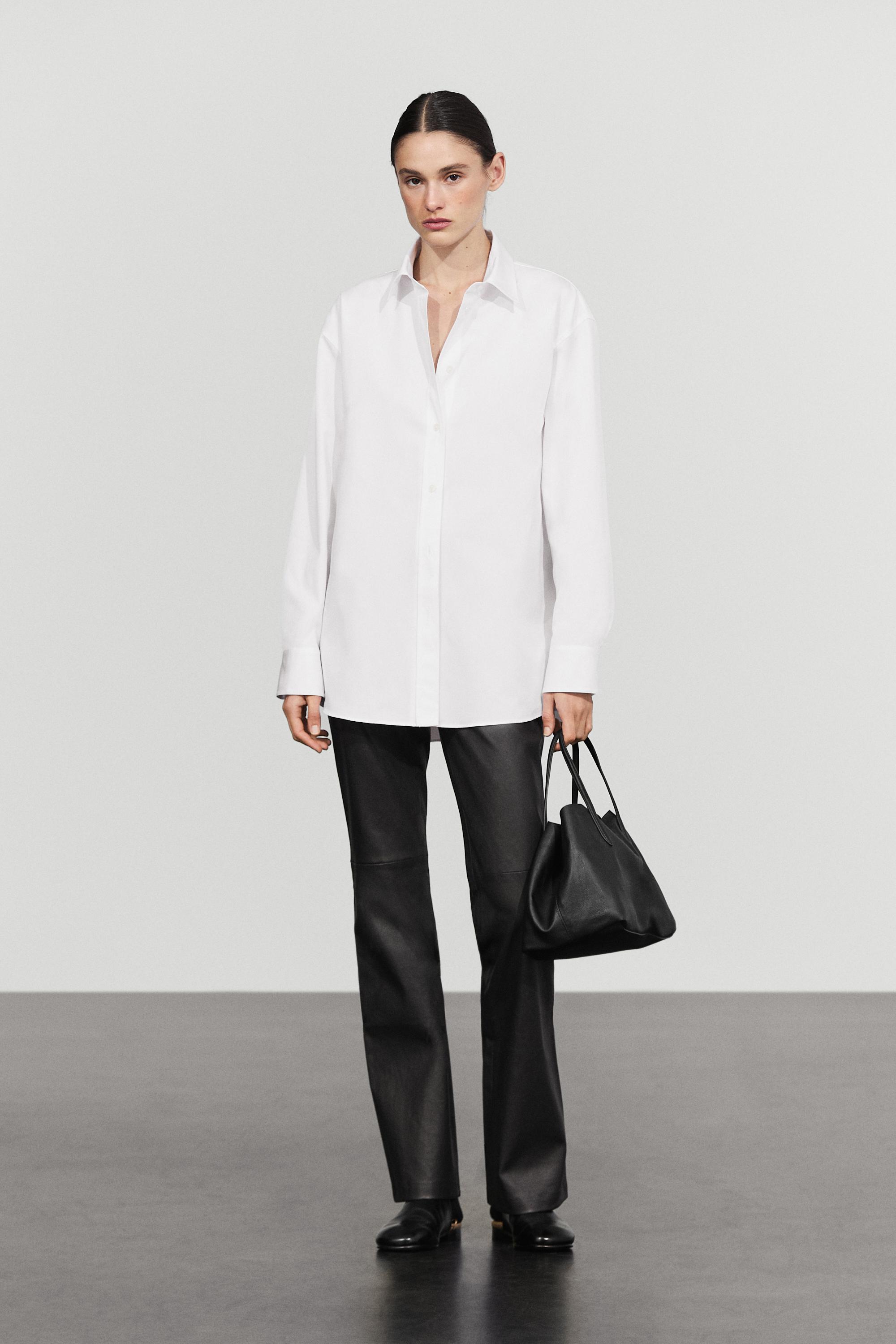 Oversize 100% cotton poplin shirt - WHITE