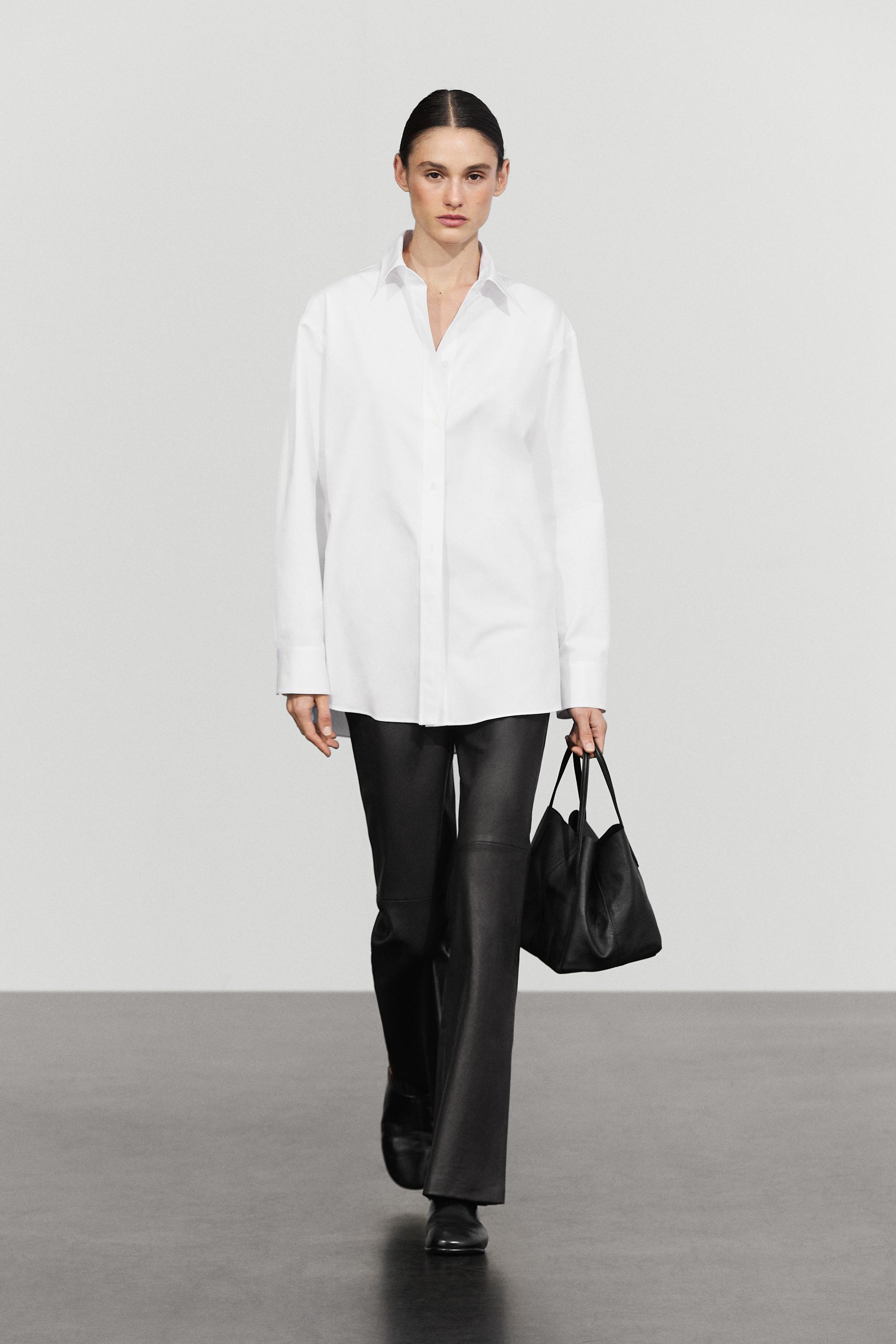 Oversize 100% cotton poplin shirt - WHITE