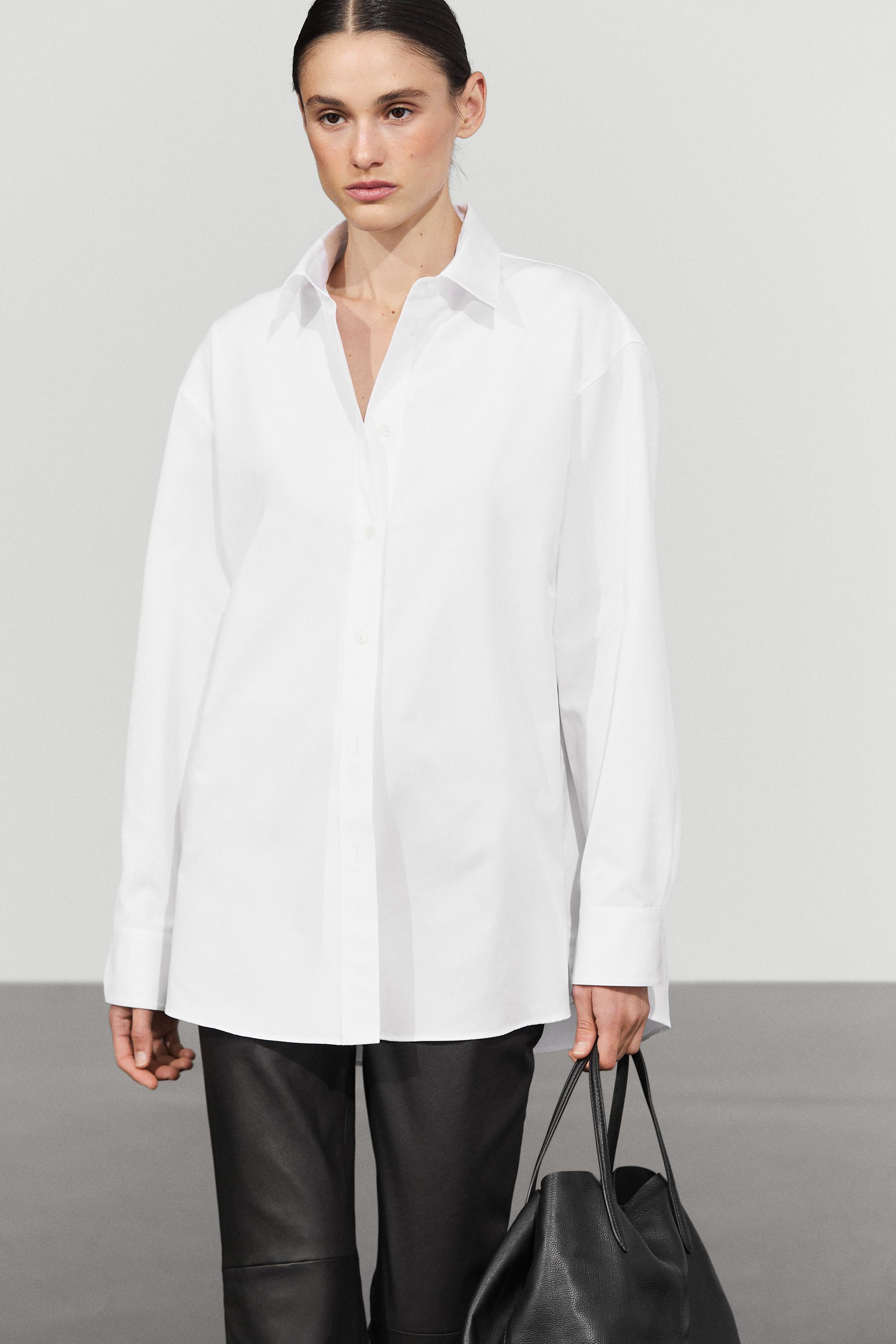 Oversize 100% cotton poplin shirt - WHITE