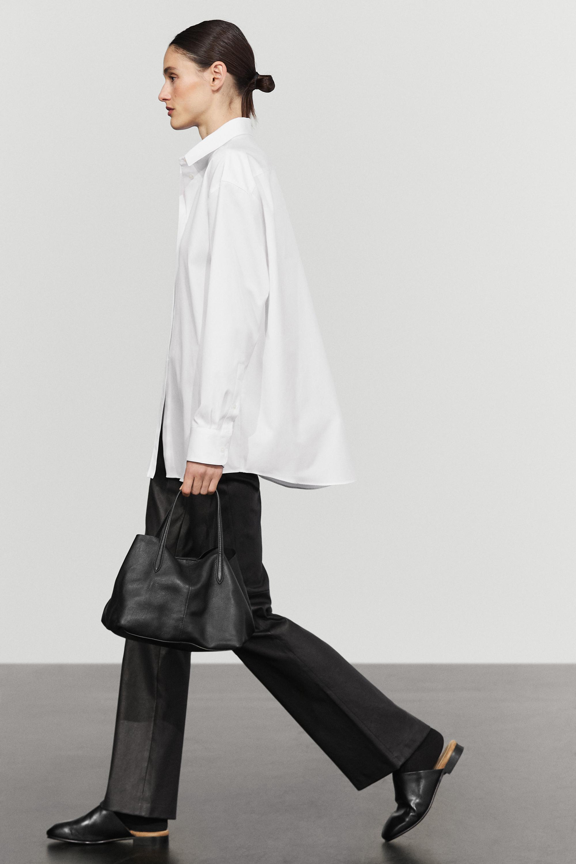 Oversize 100% cotton poplin shirt - WHITE