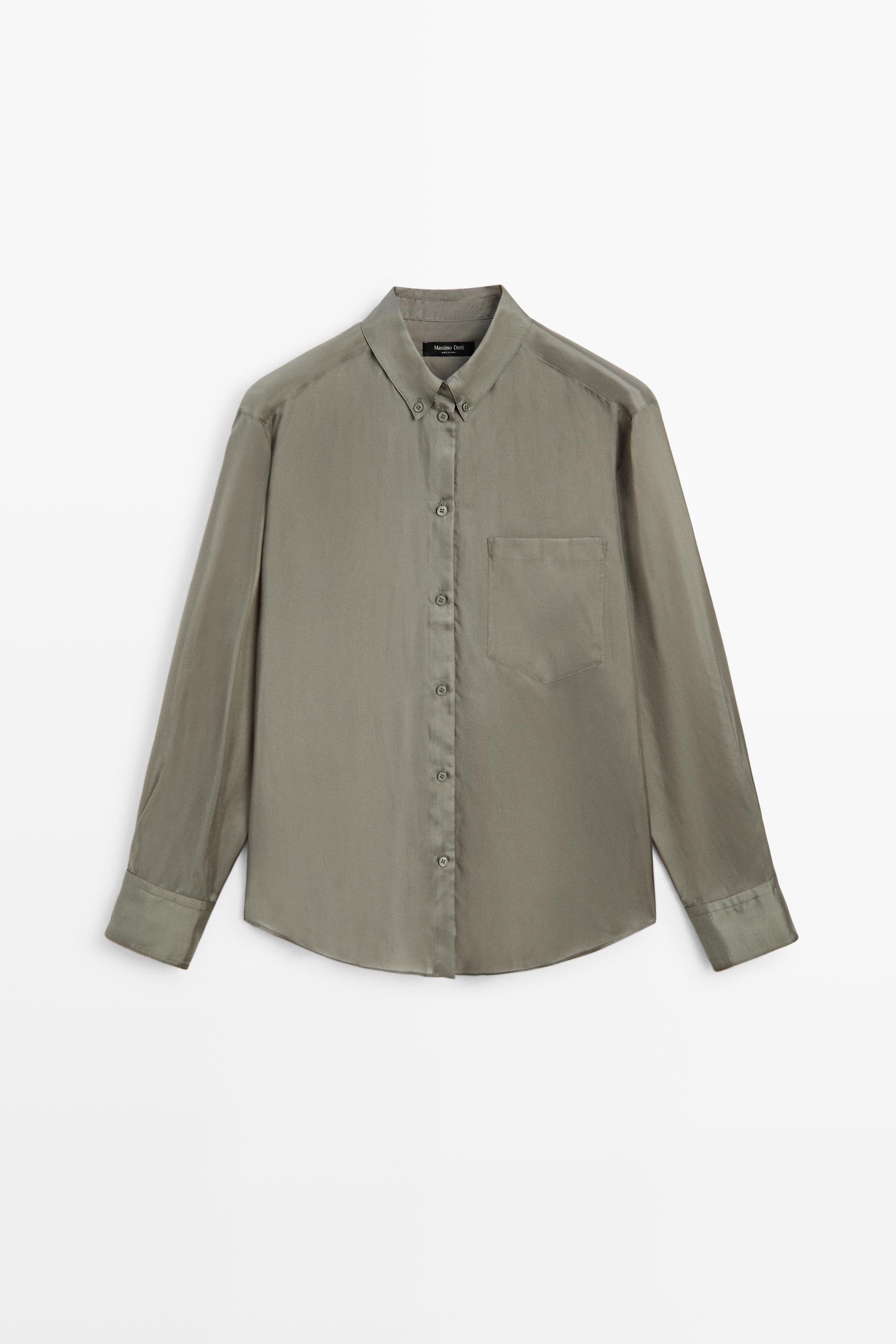 Flowing shirt with pocket detail - Greyish green