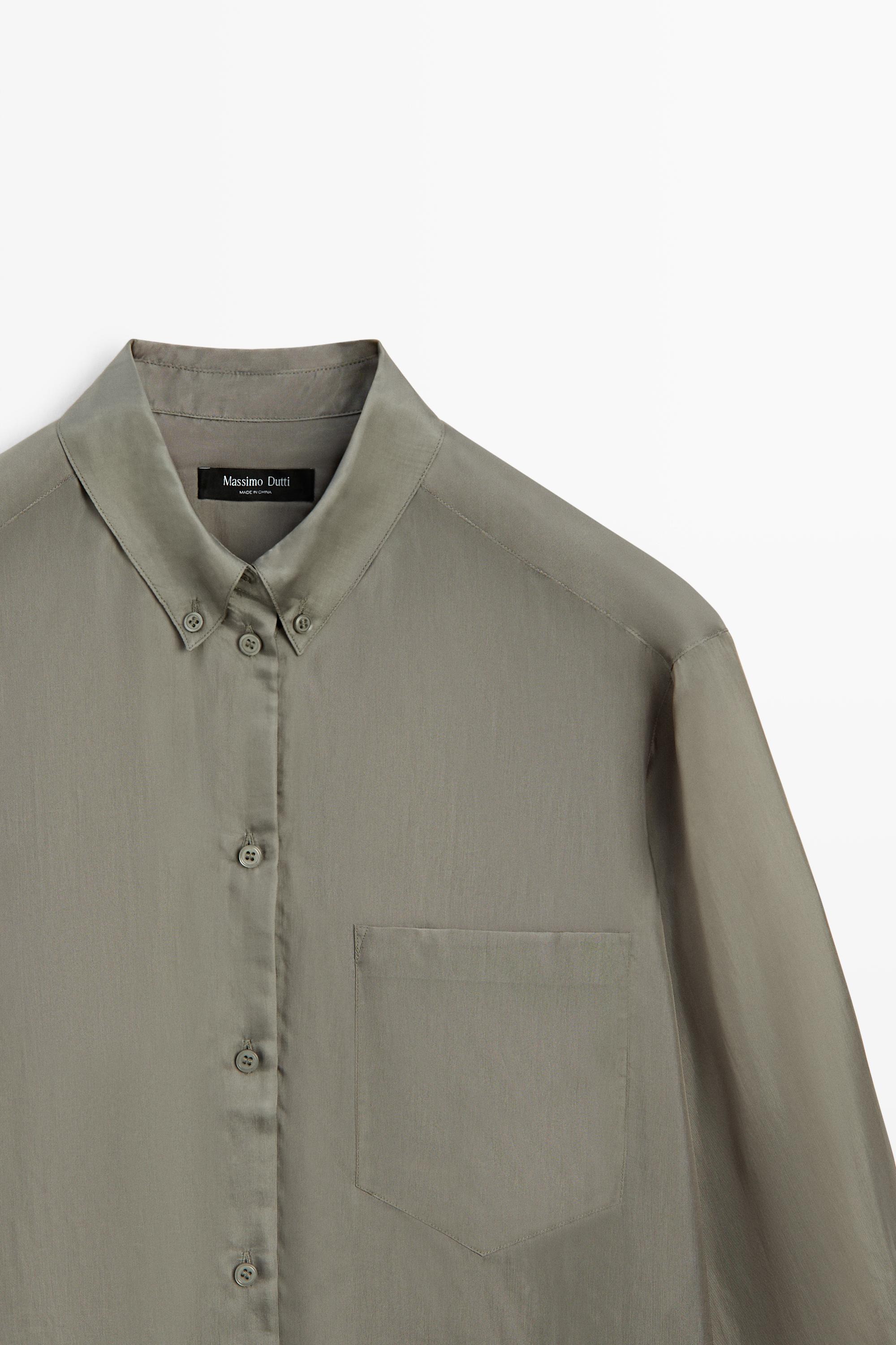 Flowing shirt with pocket detail - Greyish green