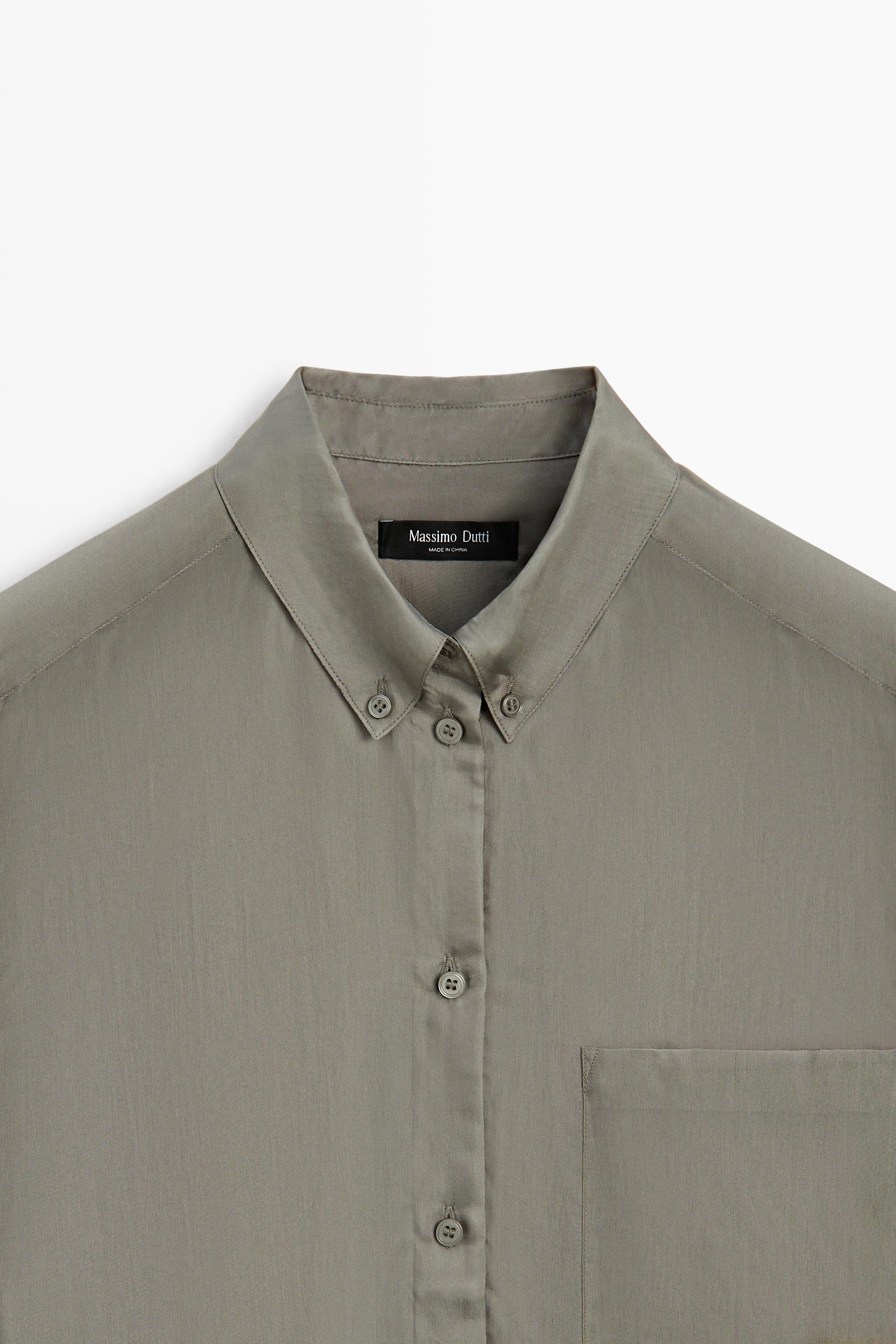 Flowing shirt with pocket detail - Greyish green