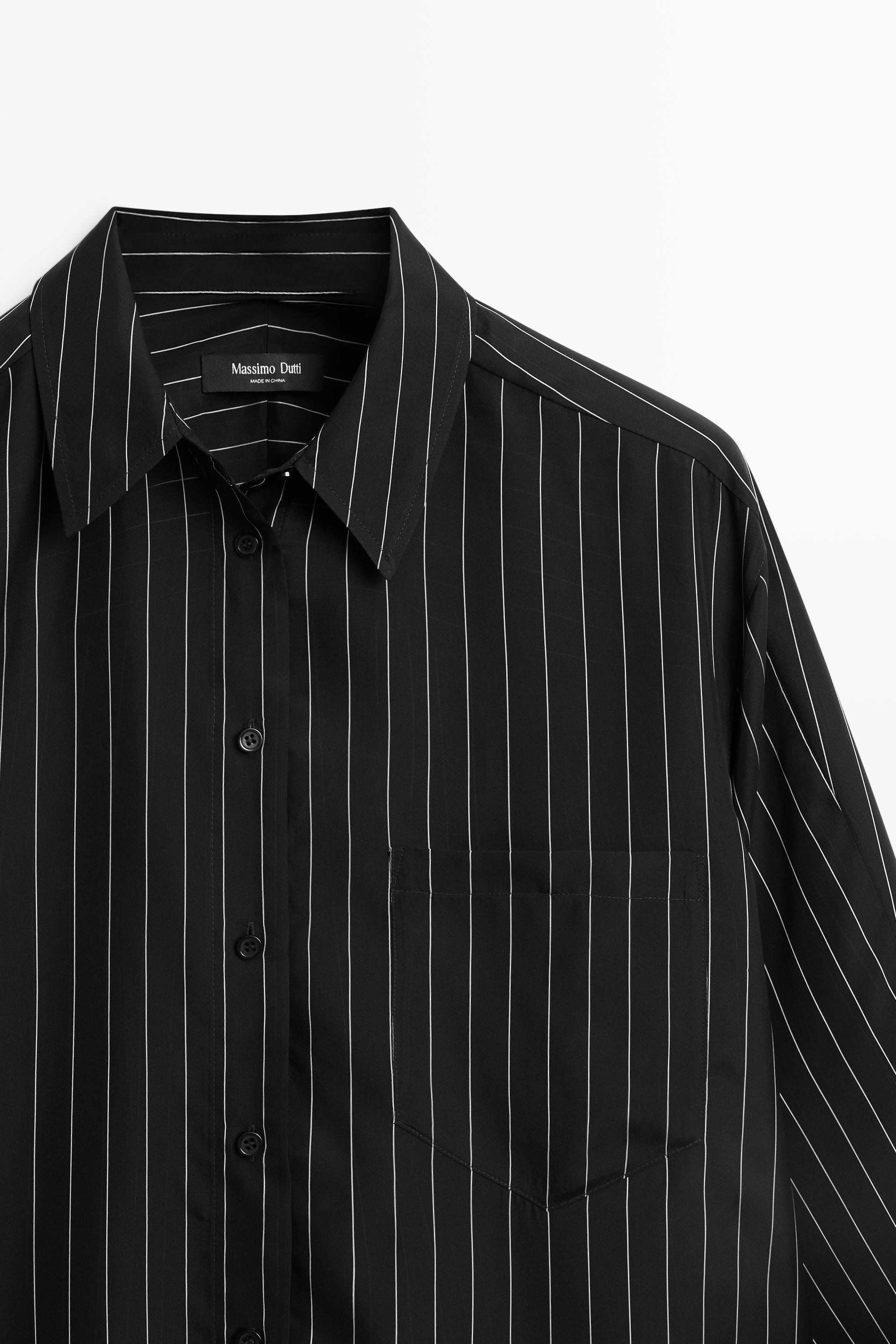 Striped flowing shirt with pocket detail - BLACK