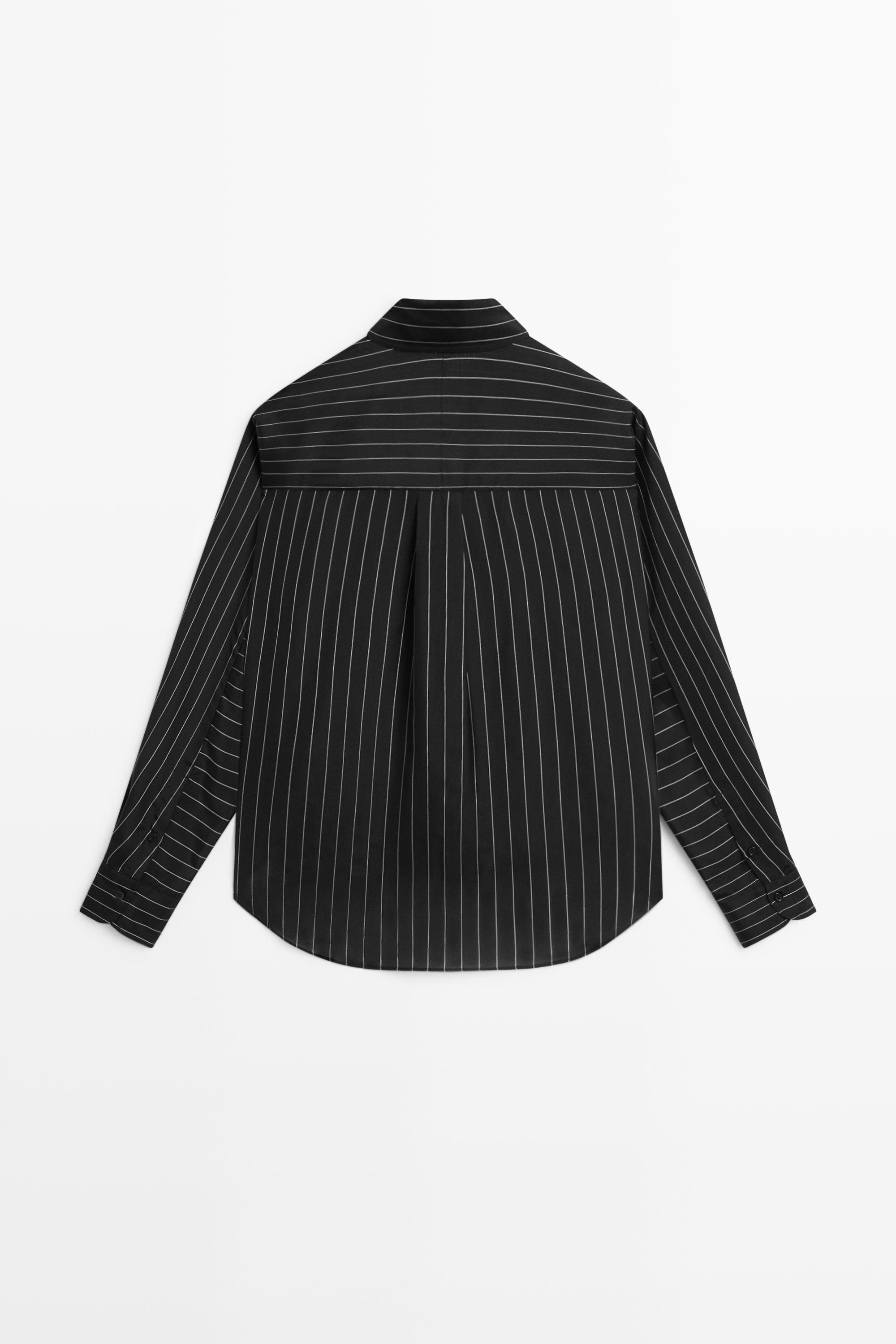 Striped flowing shirt with pocket detail - BLACK