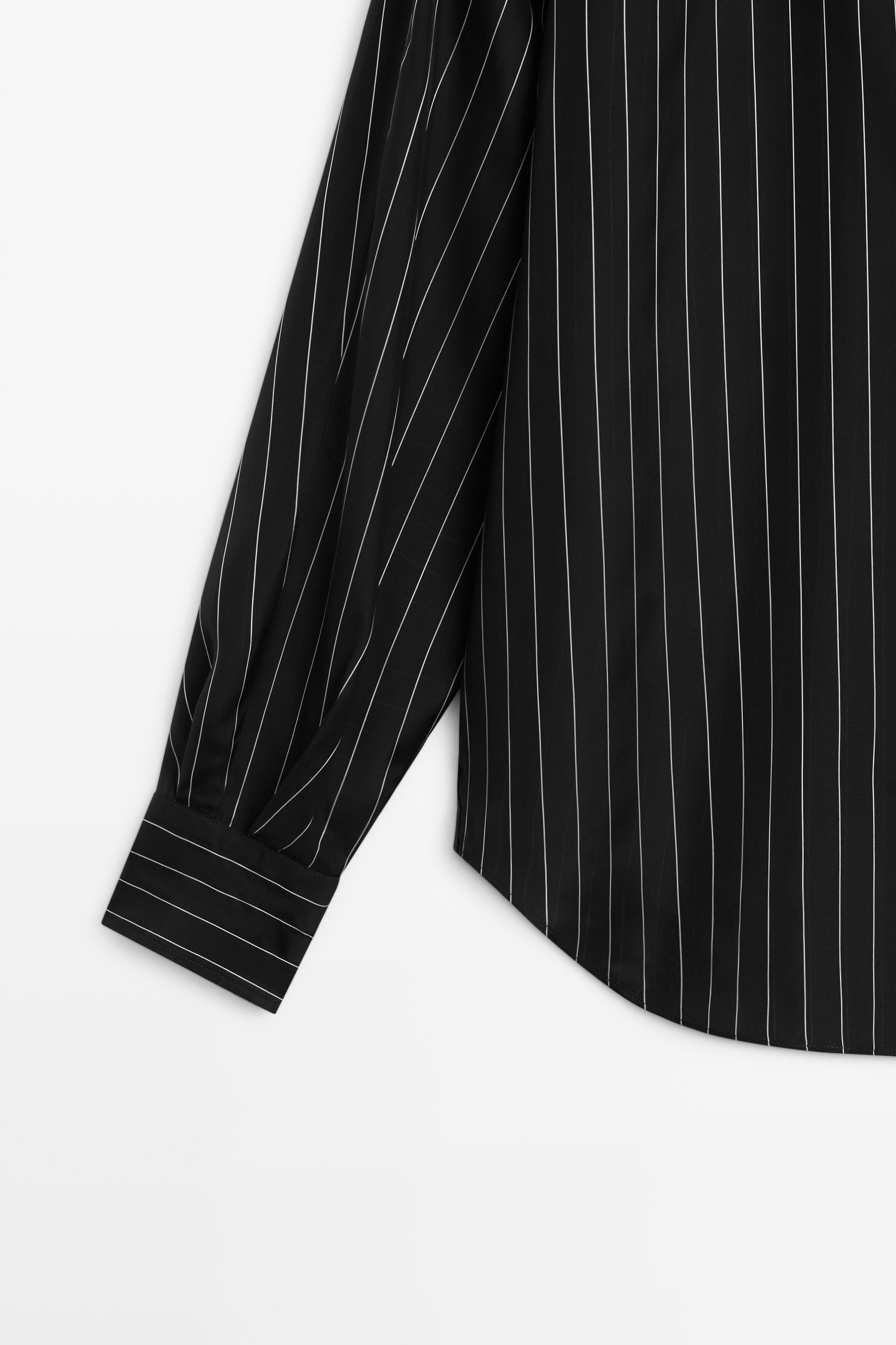 Striped flowing shirt with pocket detail - BLACK
