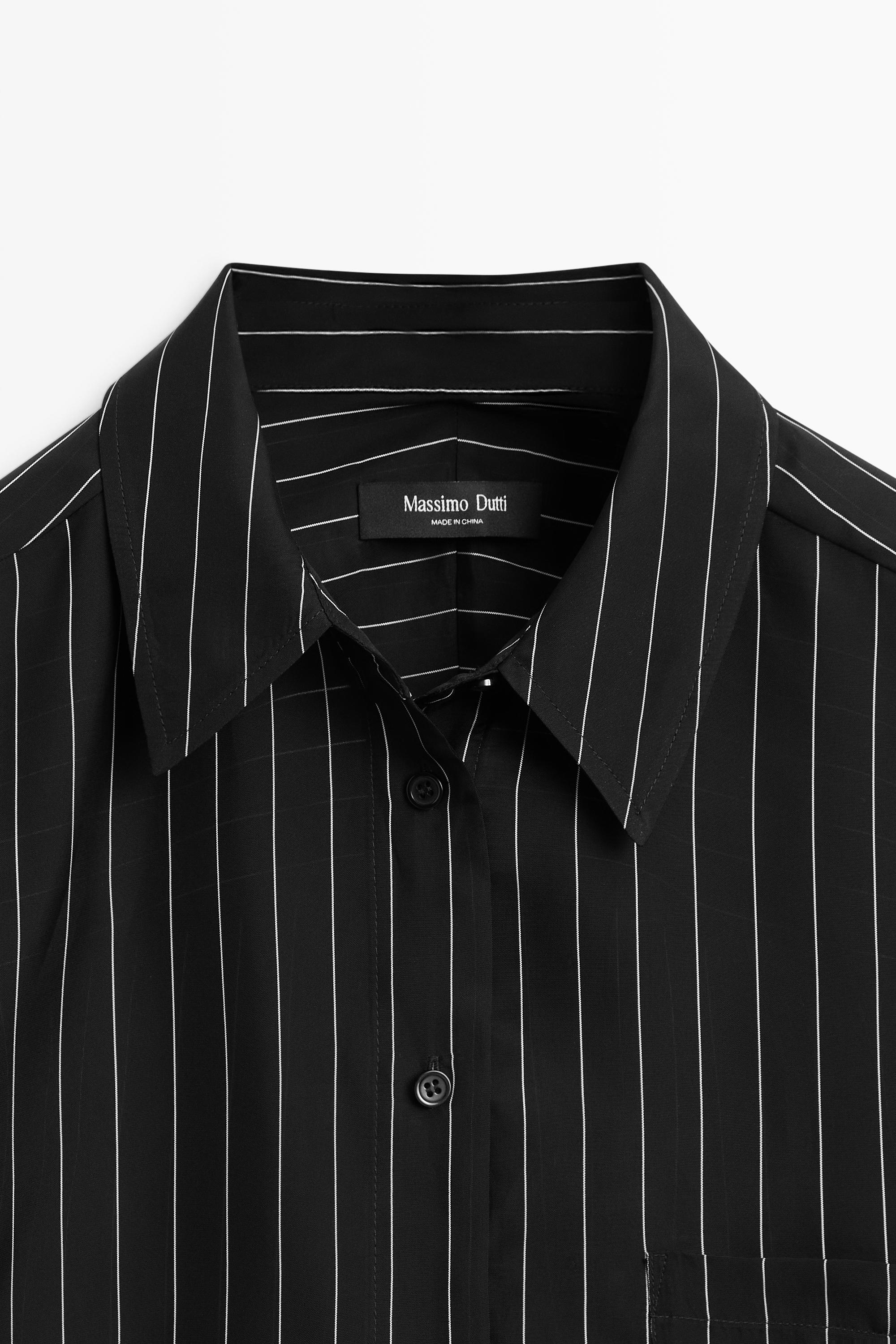 Striped flowing shirt with pocket detail - BLACK