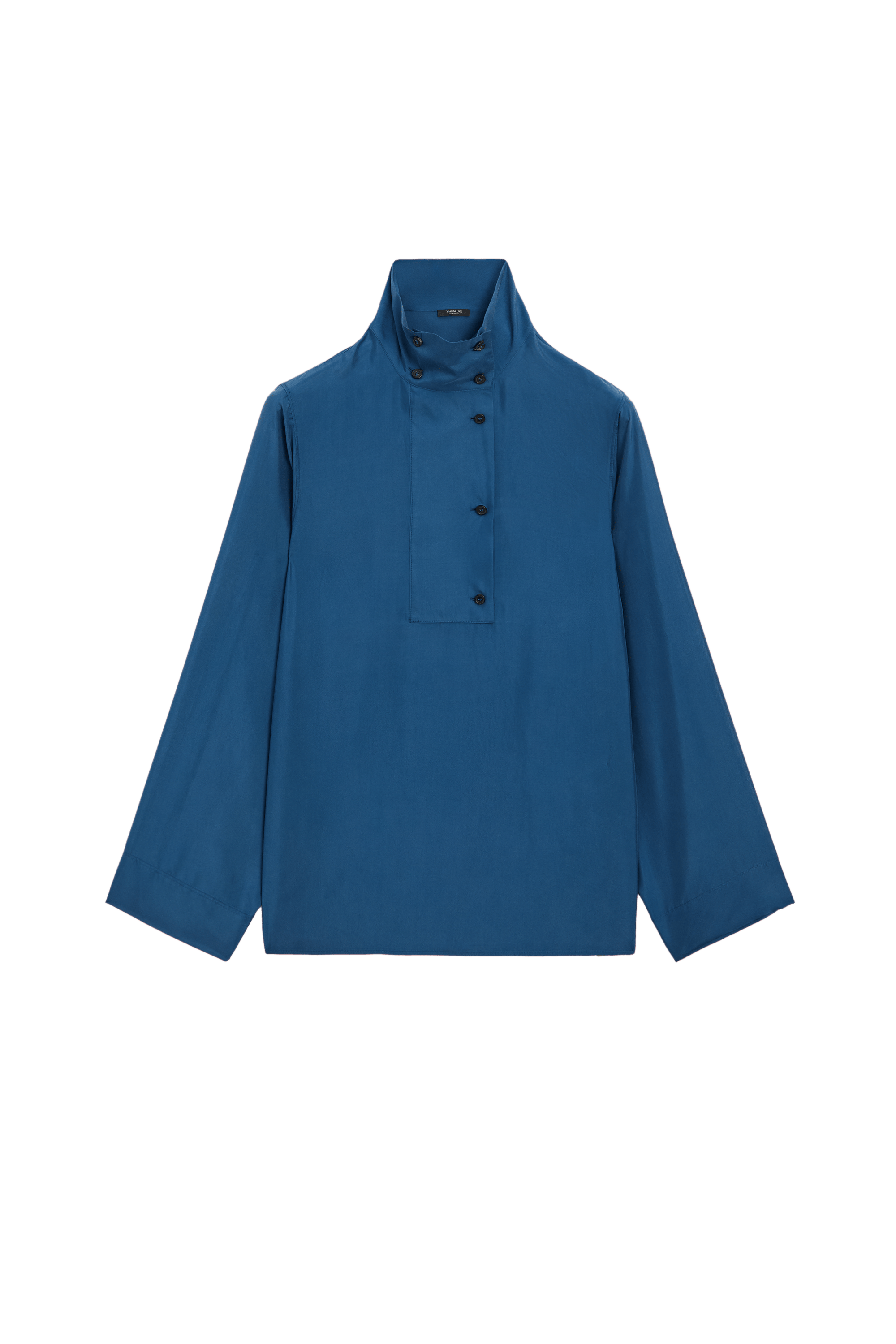100% mulberry silk blouse with stand collar - BLUE