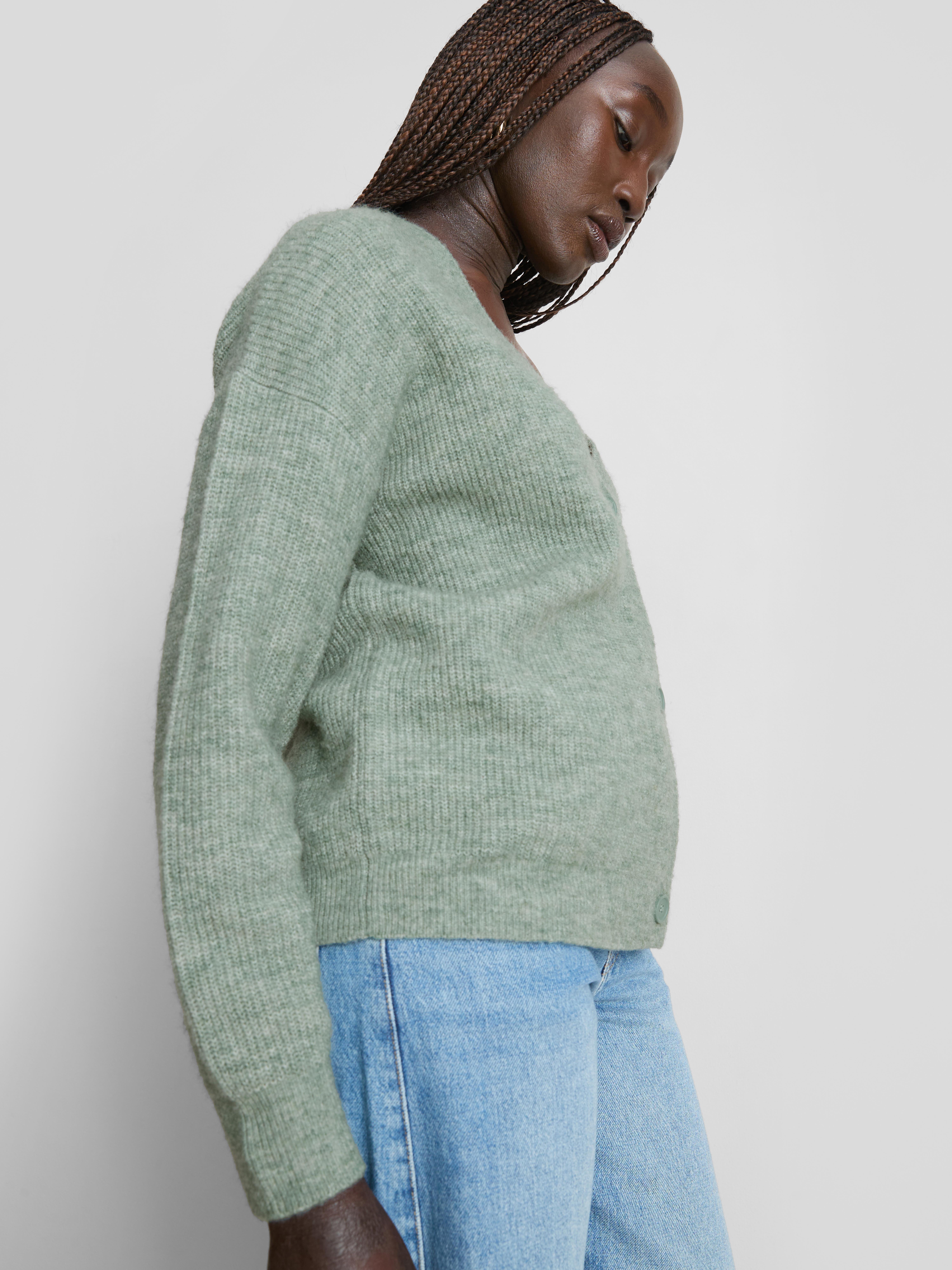 Soft Rib V-Neck Cardigan - Green