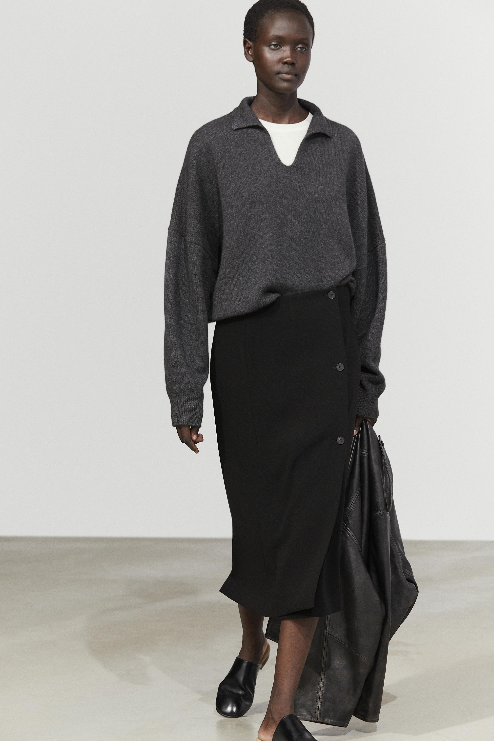 100% cashmere knit polo sweater - DARK GREY