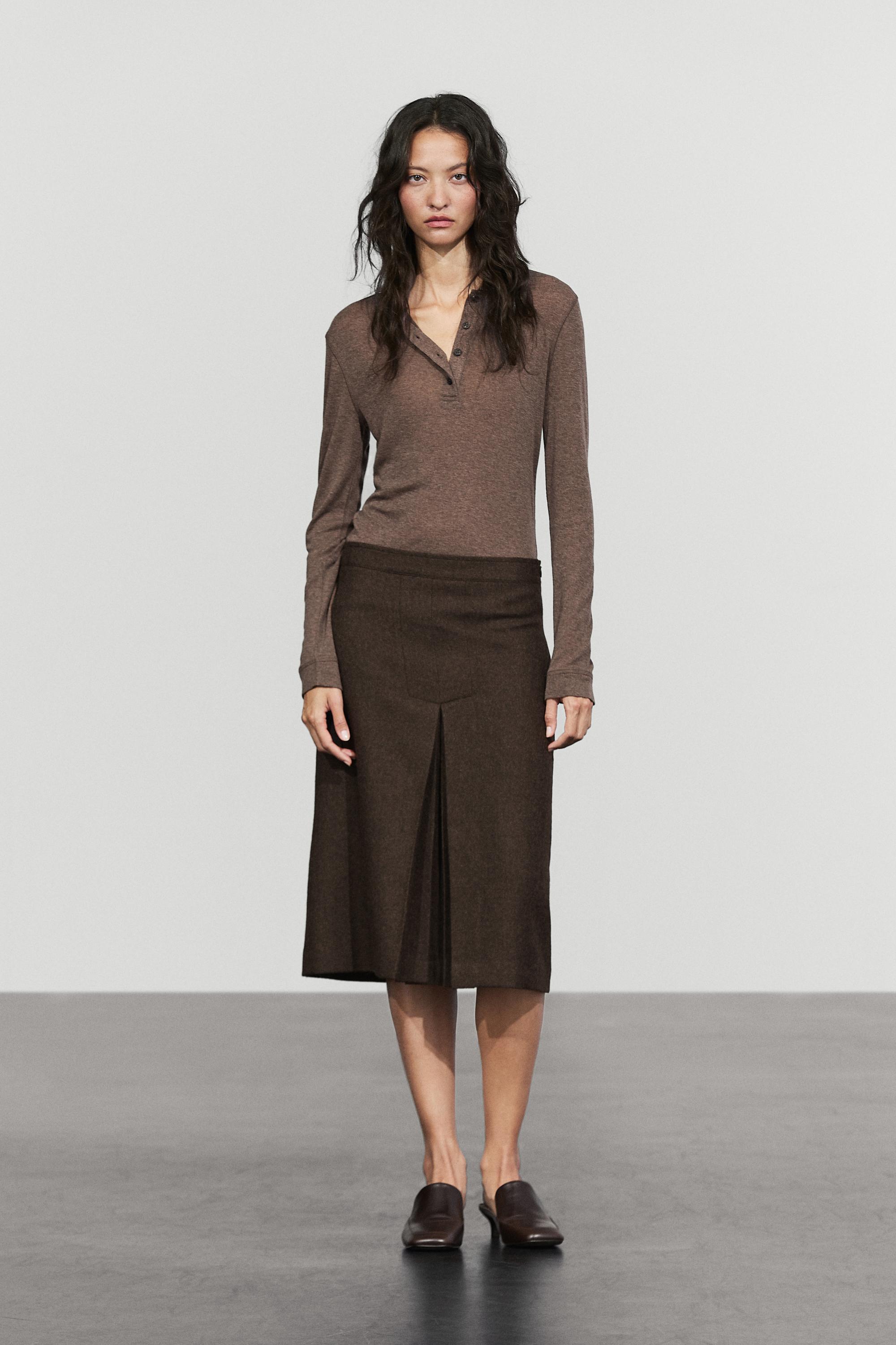 Midi skirt with split detail - BROWN