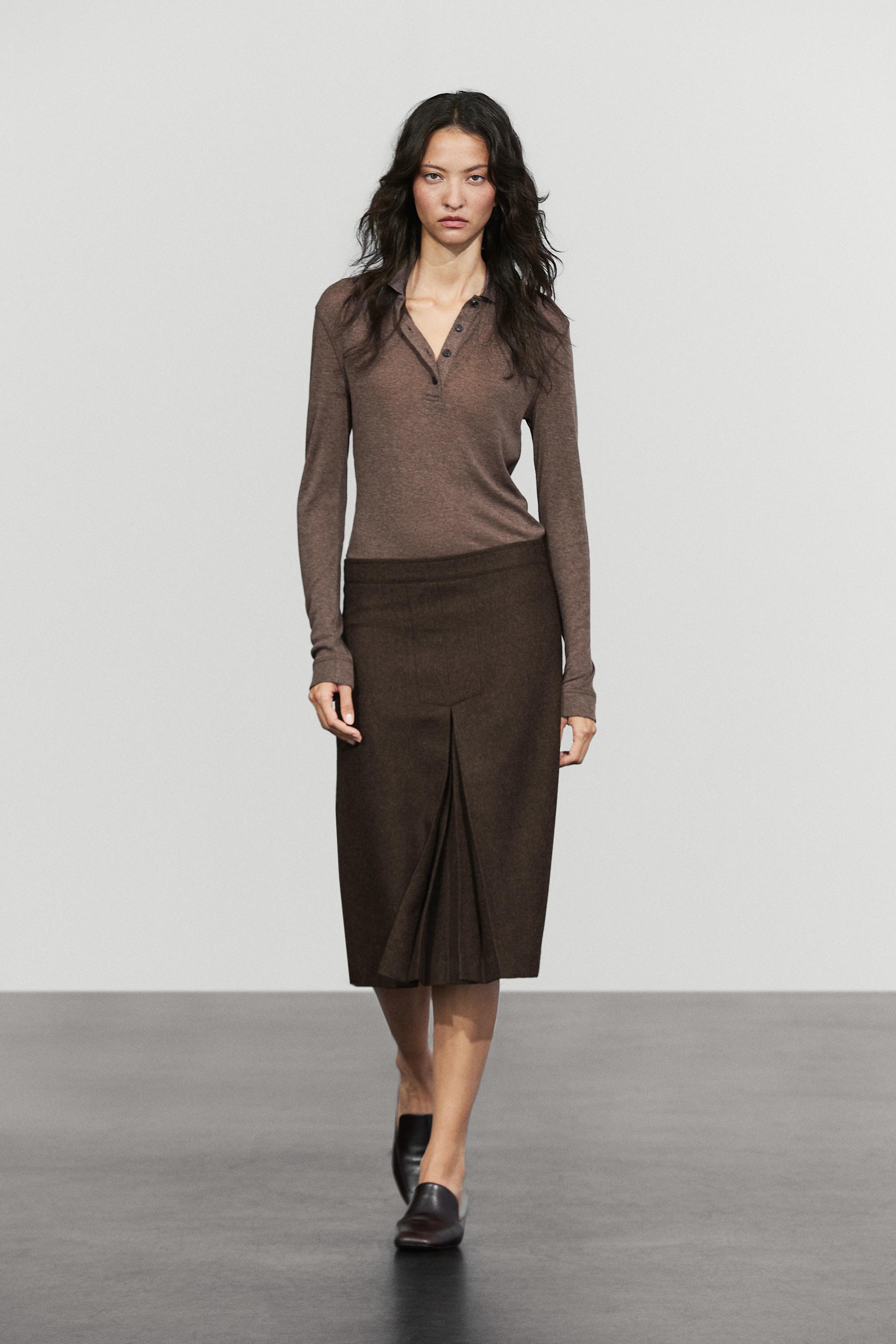 Midi skirt with split detail - BROWN