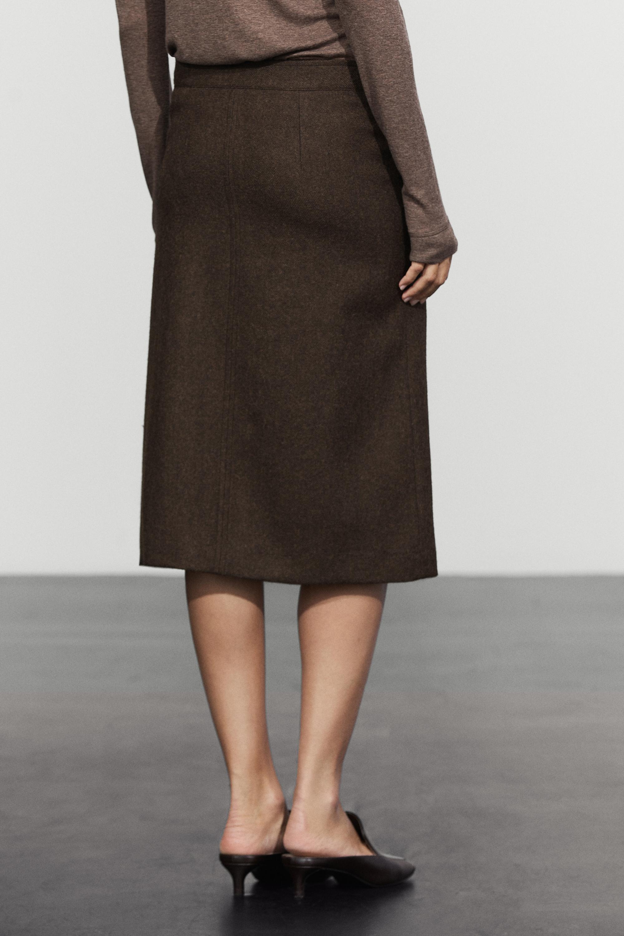 Midi skirt with split detail - BROWN