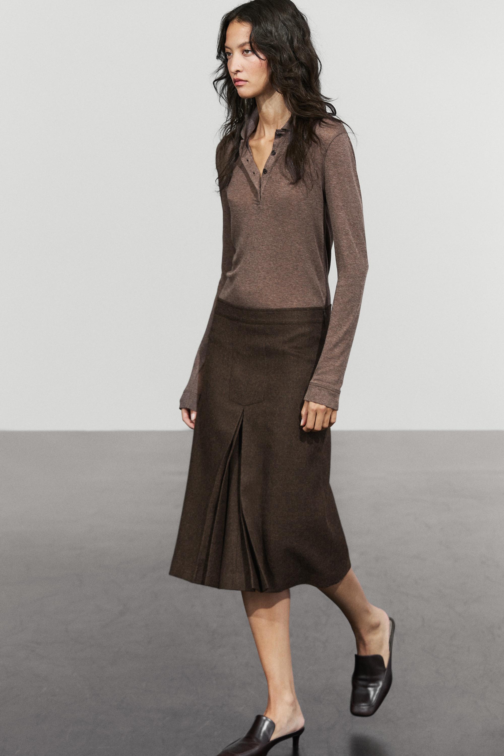 Midi skirt with split detail - BROWN
