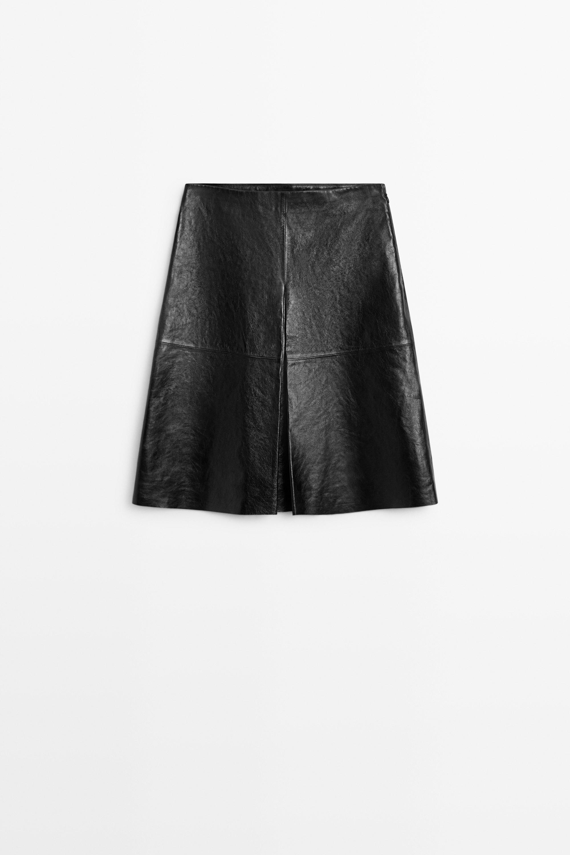 Short nappa leather skirt - BLACK
