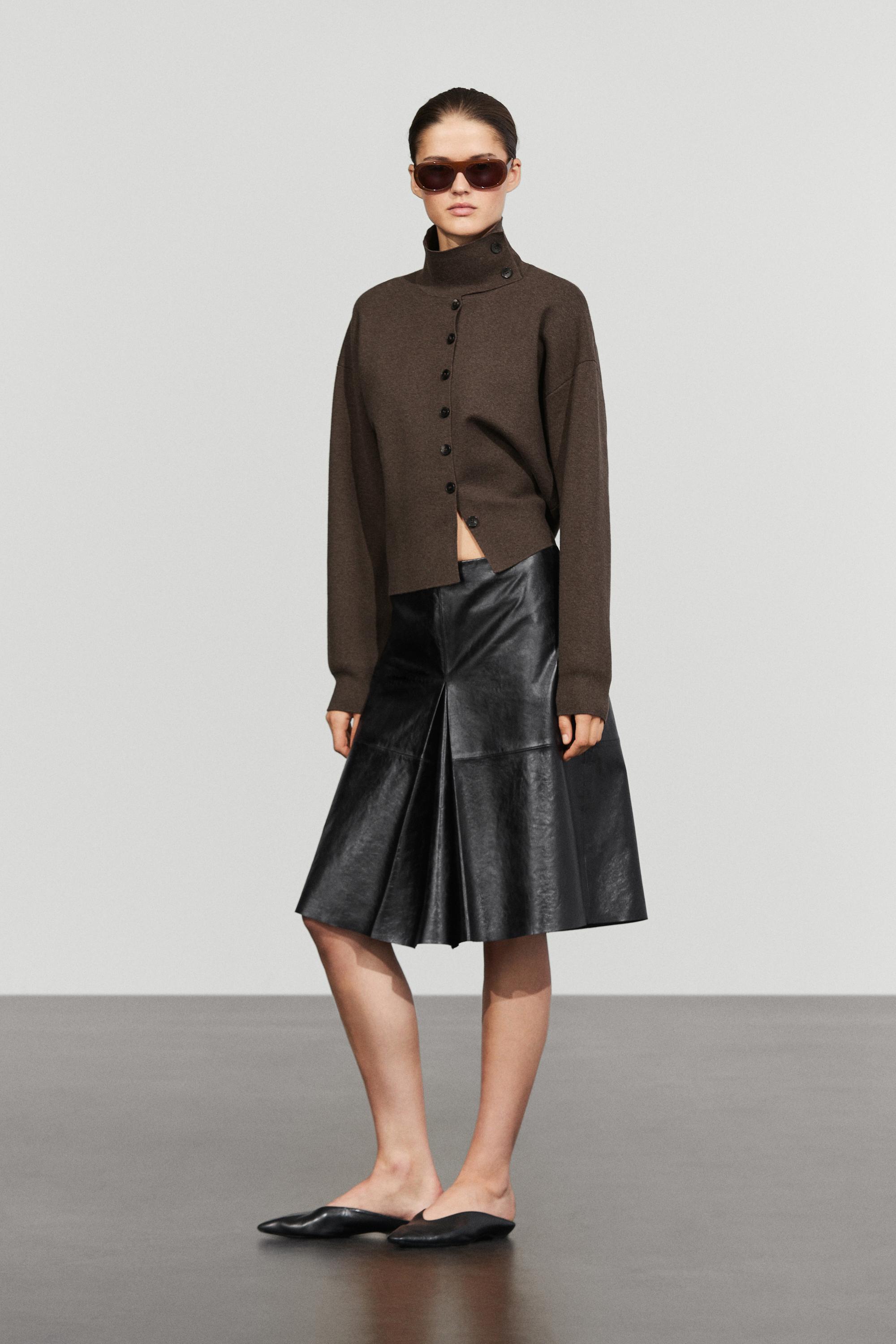 Short nappa leather skirt - BLACK