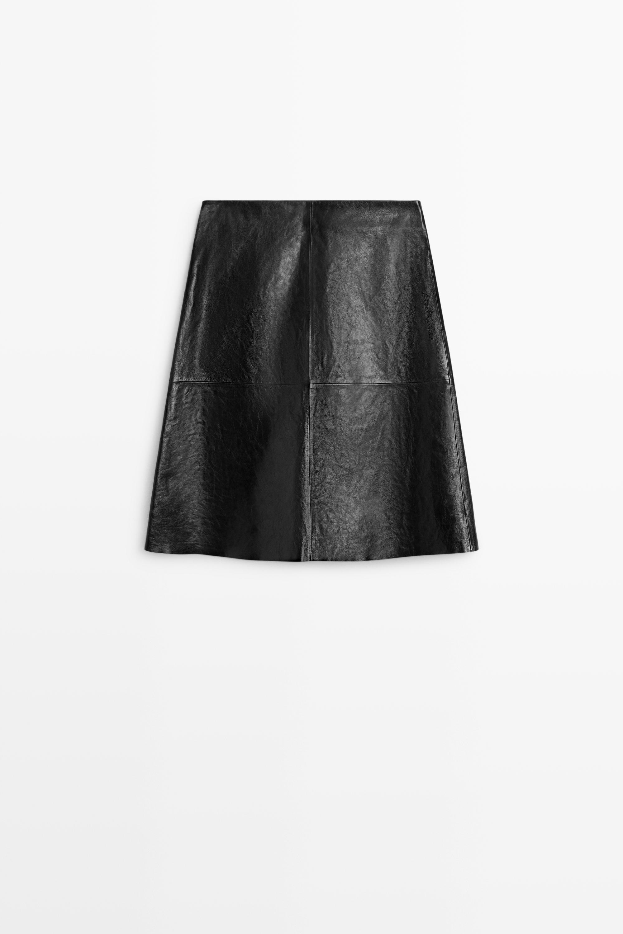 Short nappa leather skirt - BLACK