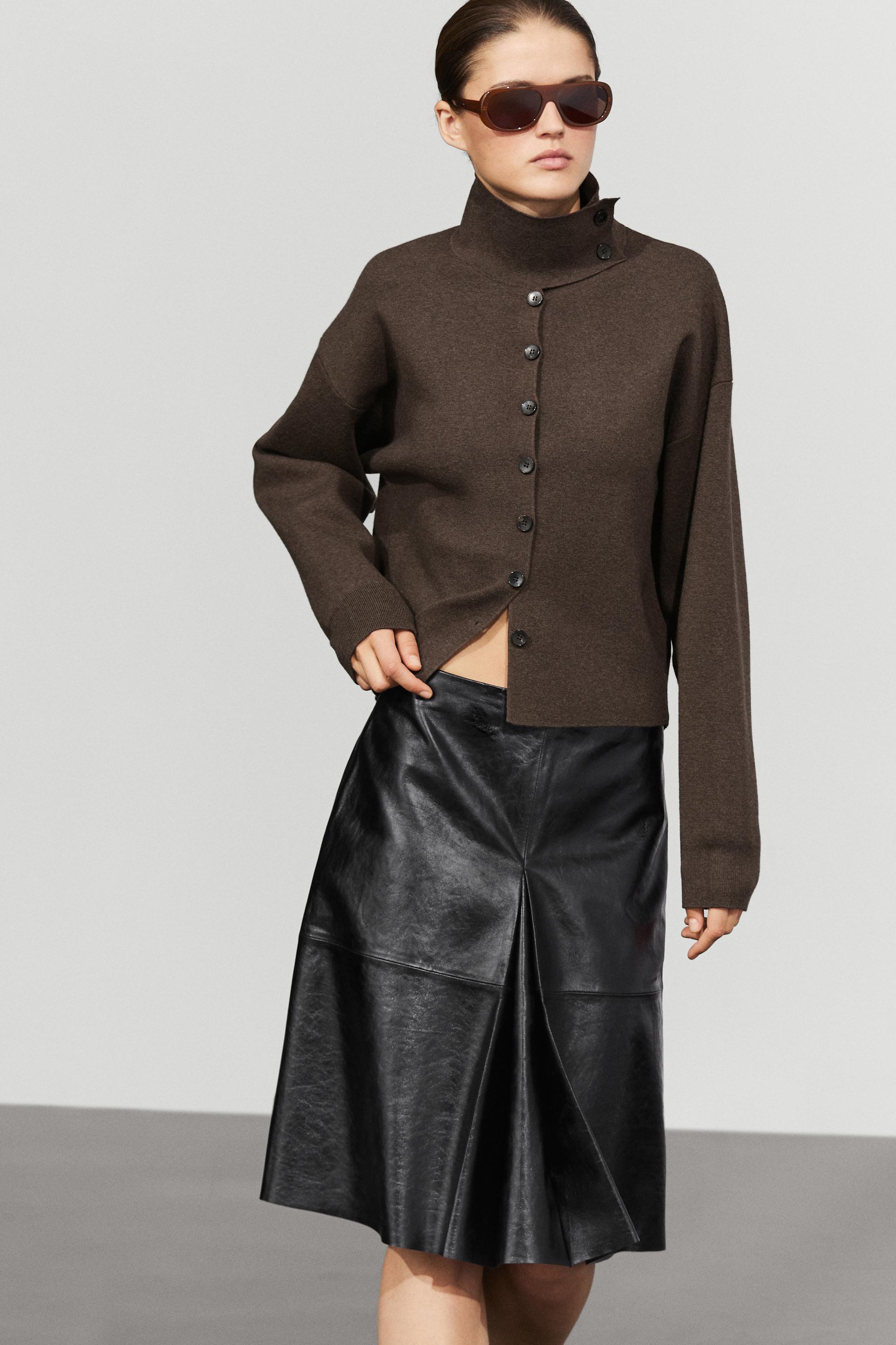Short nappa leather skirt - BLACK