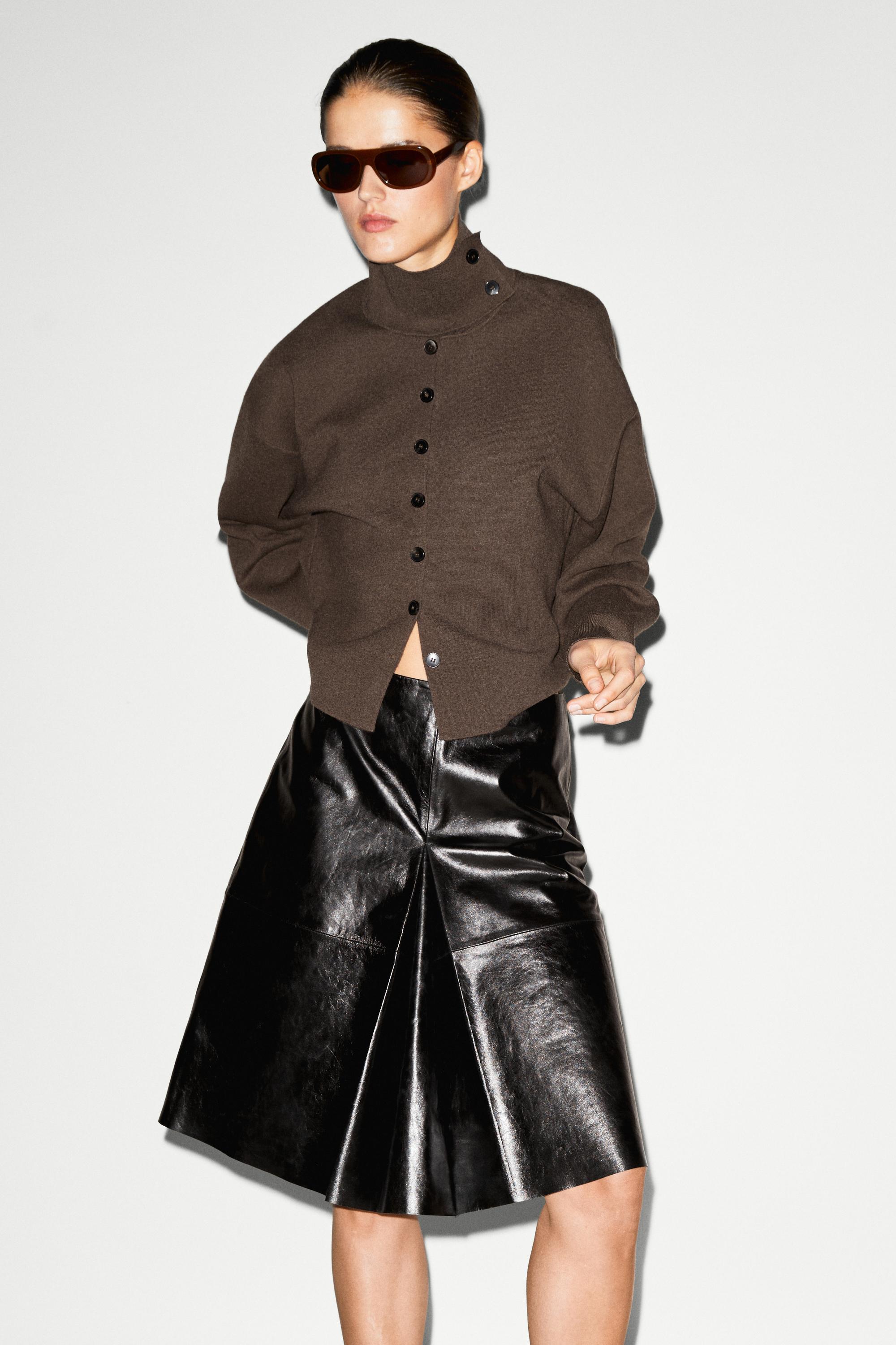 Short nappa leather skirt - BLACK