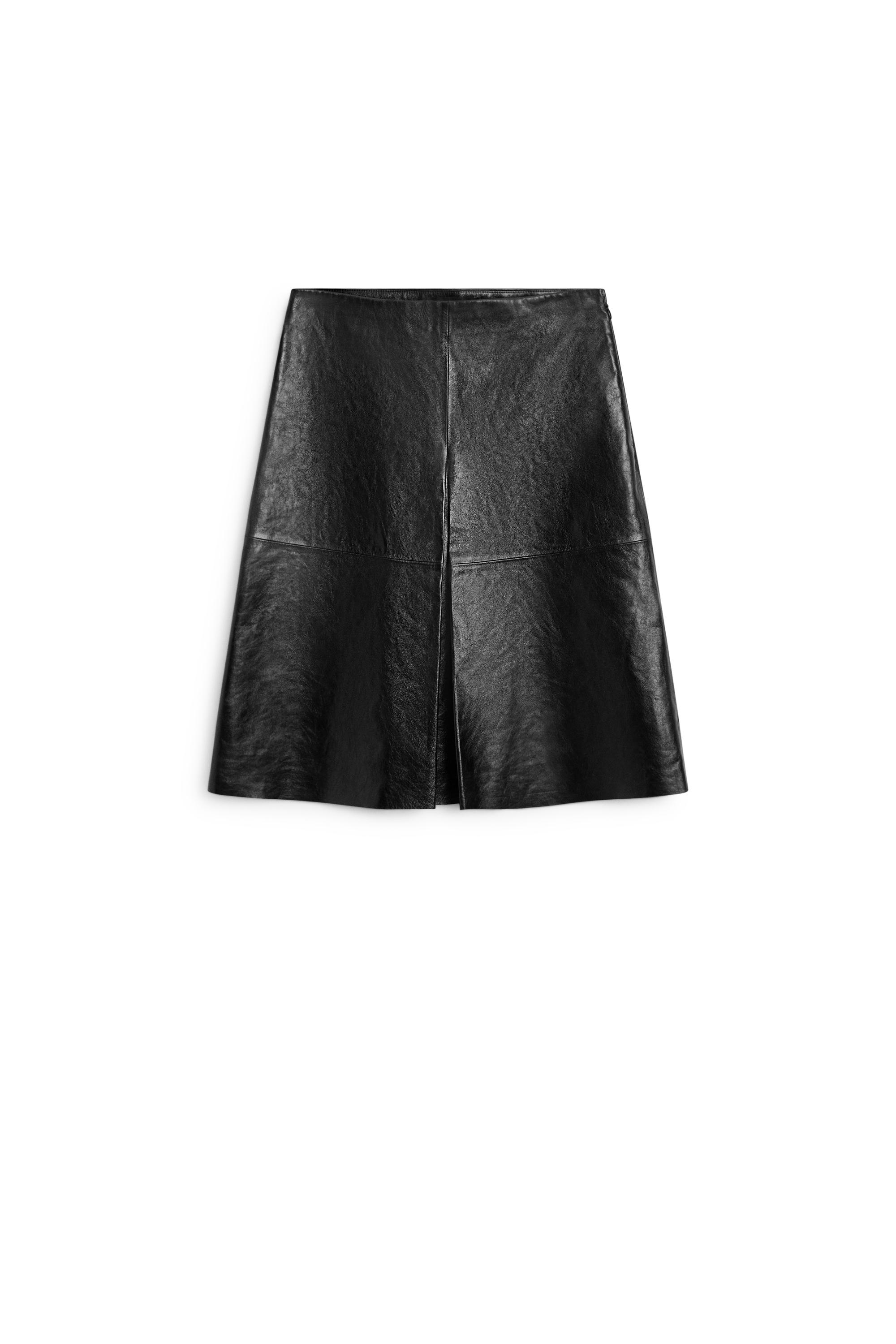 Short nappa leather skirt - BLACK