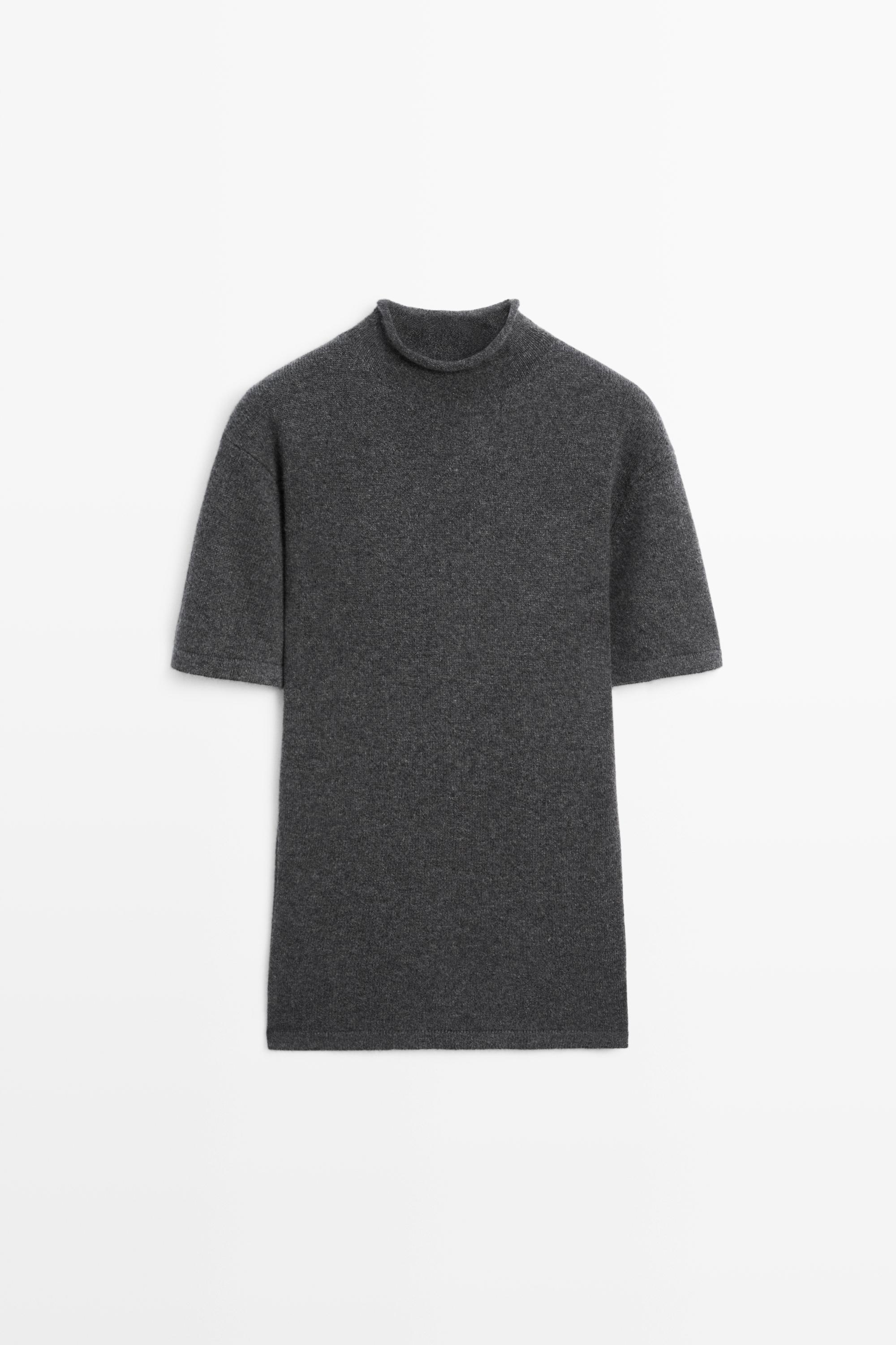 100% cashmere knit short sleeve sweater - GREY