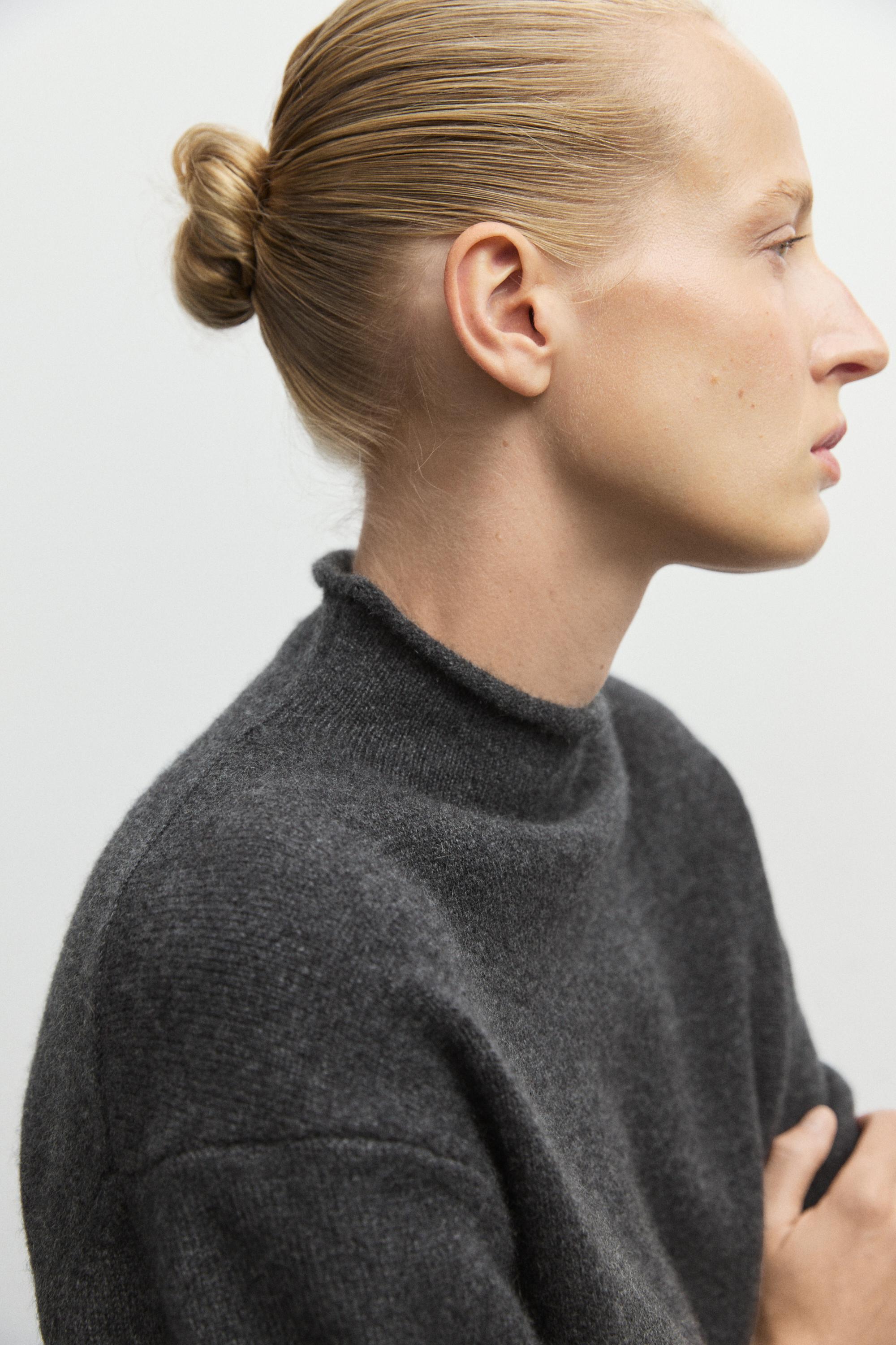 100% cashmere knit short sleeve sweater - GREY