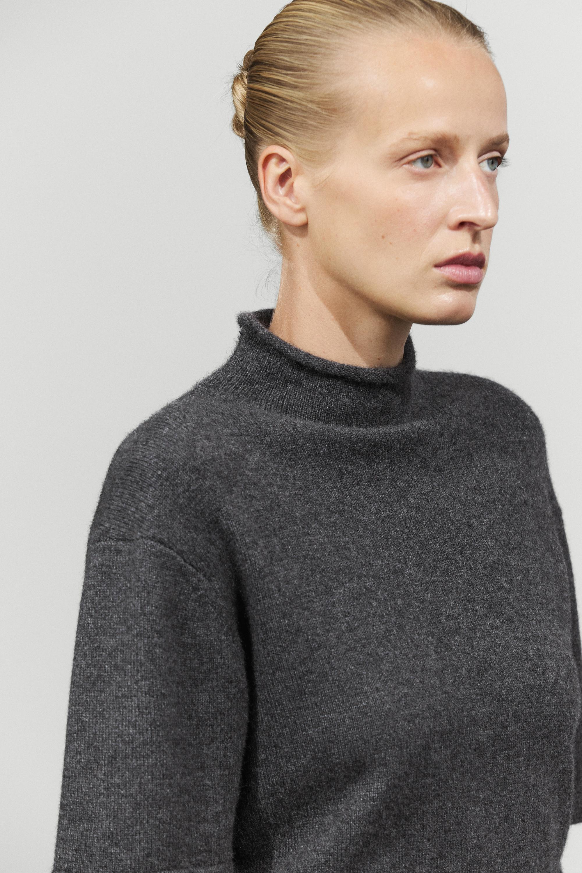 100% cashmere knit short sleeve sweater - GREY