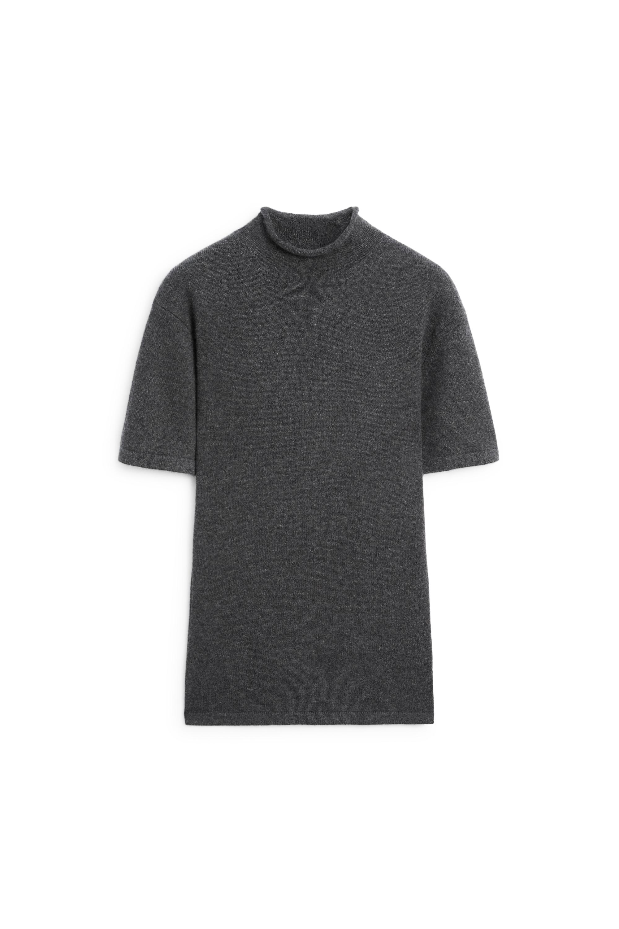 100% cashmere knit short sleeve sweater - GREY