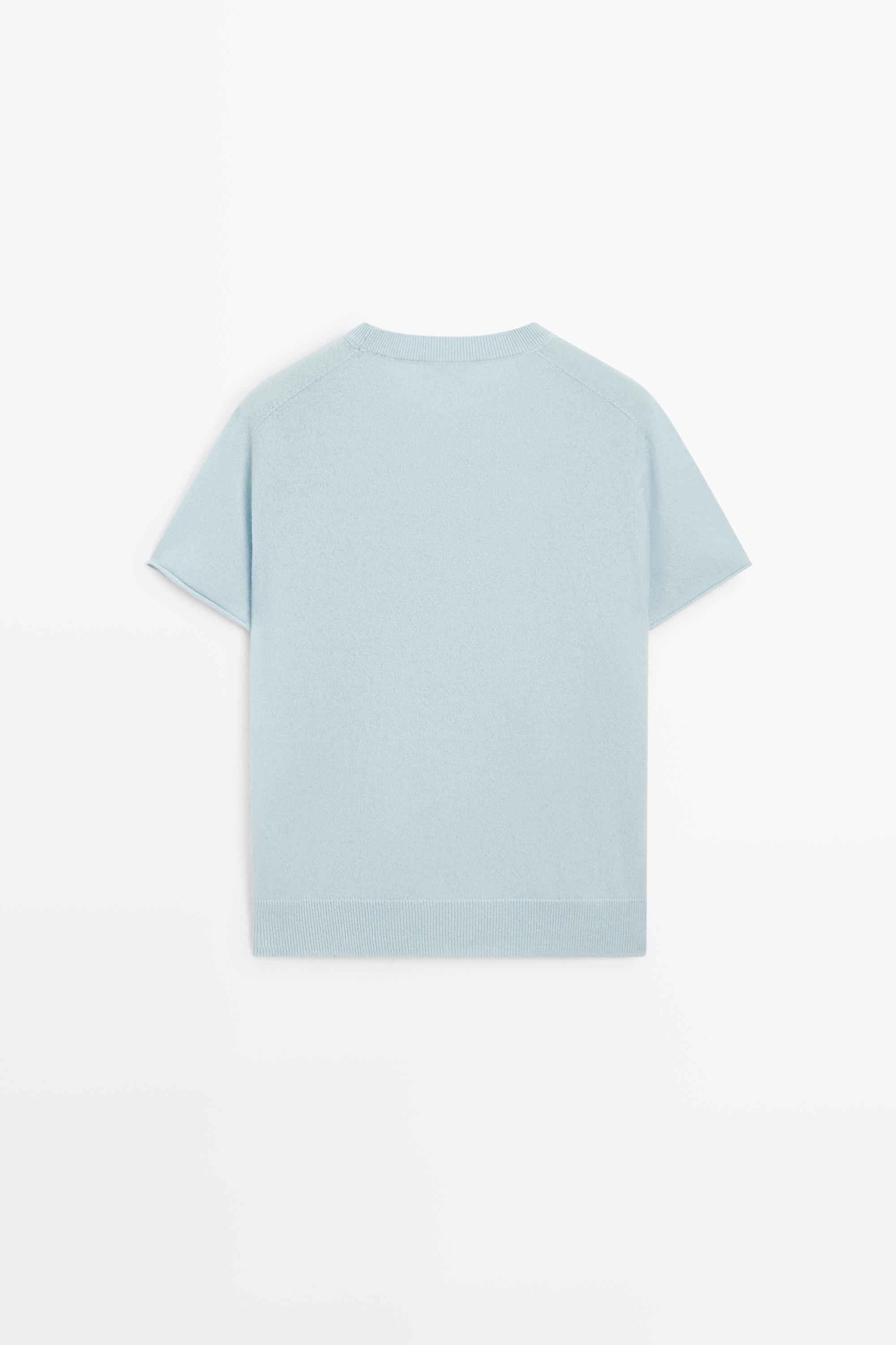 100% cashmere short sleeve knit sweater - SKY BLUE