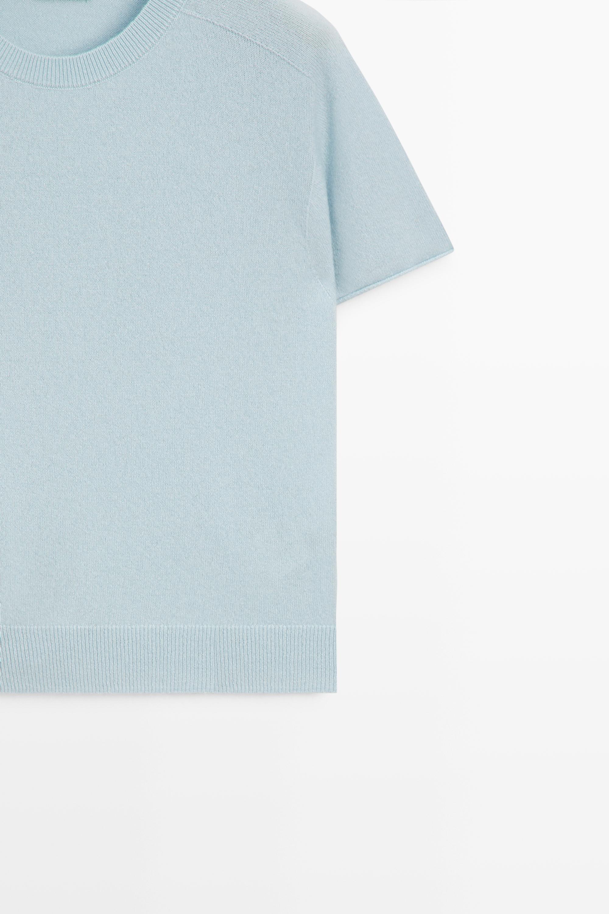 100% cashmere short sleeve knit sweater - SKY BLUE