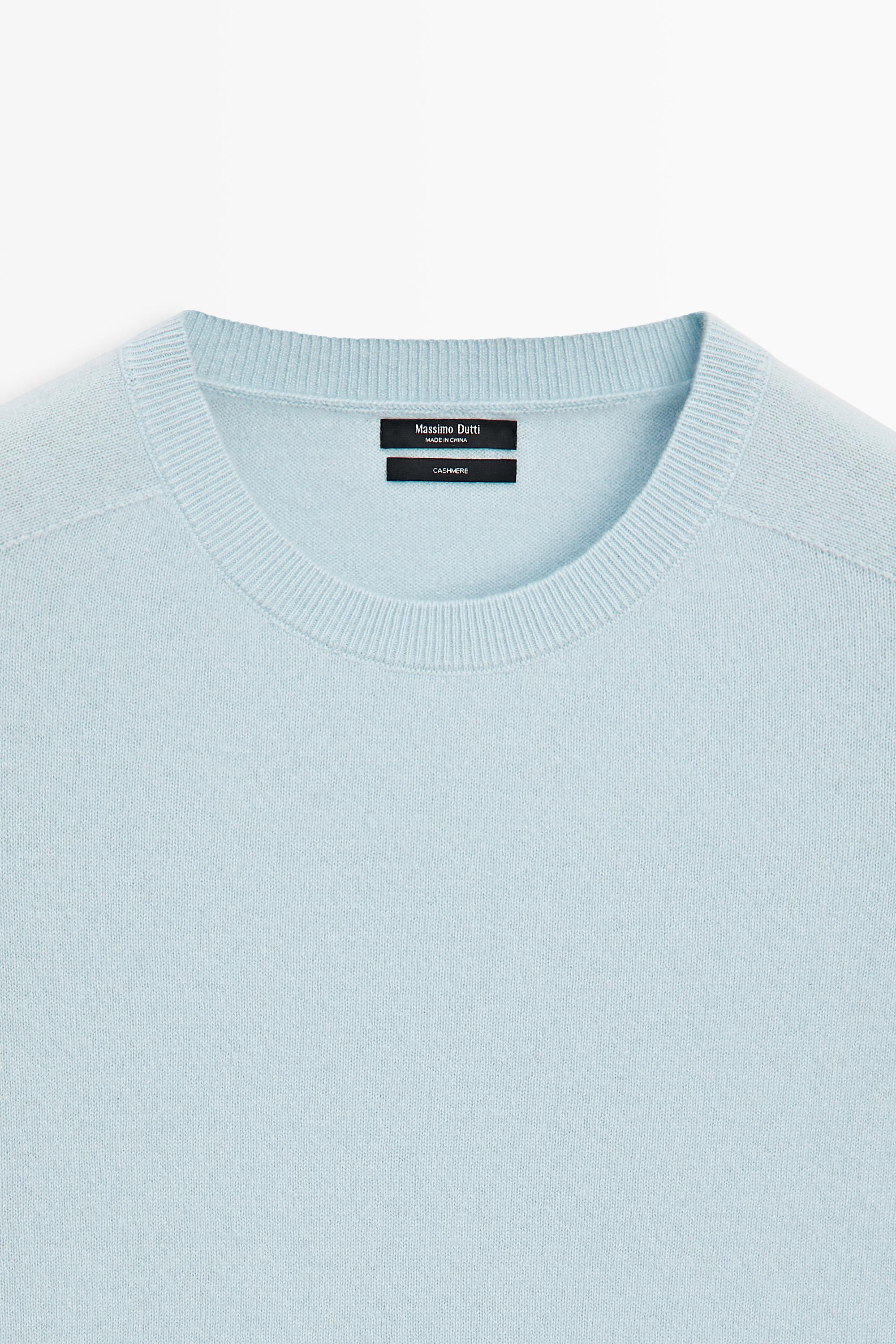100% cashmere short sleeve knit sweater - SKY BLUE