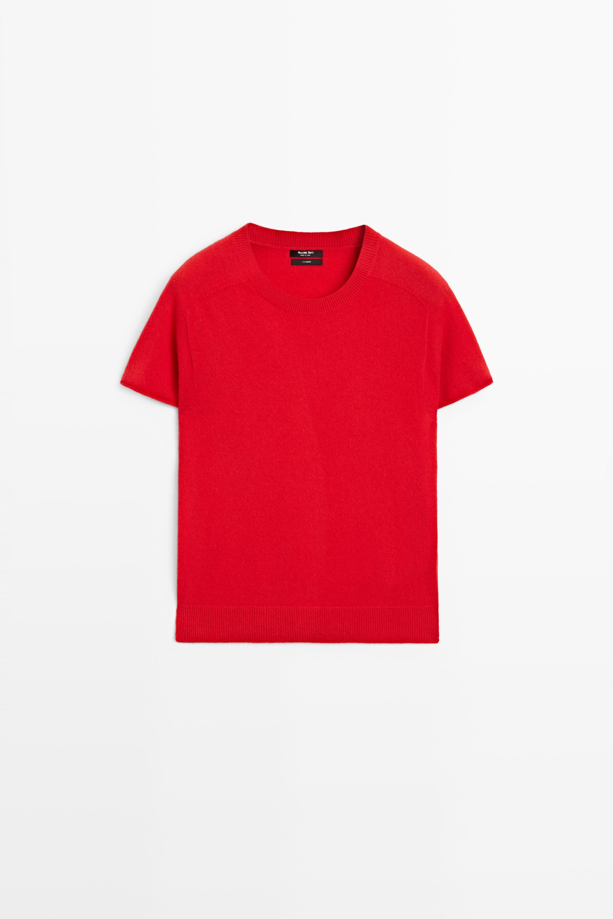 100% cashmere short sleeve knit sweater - RED