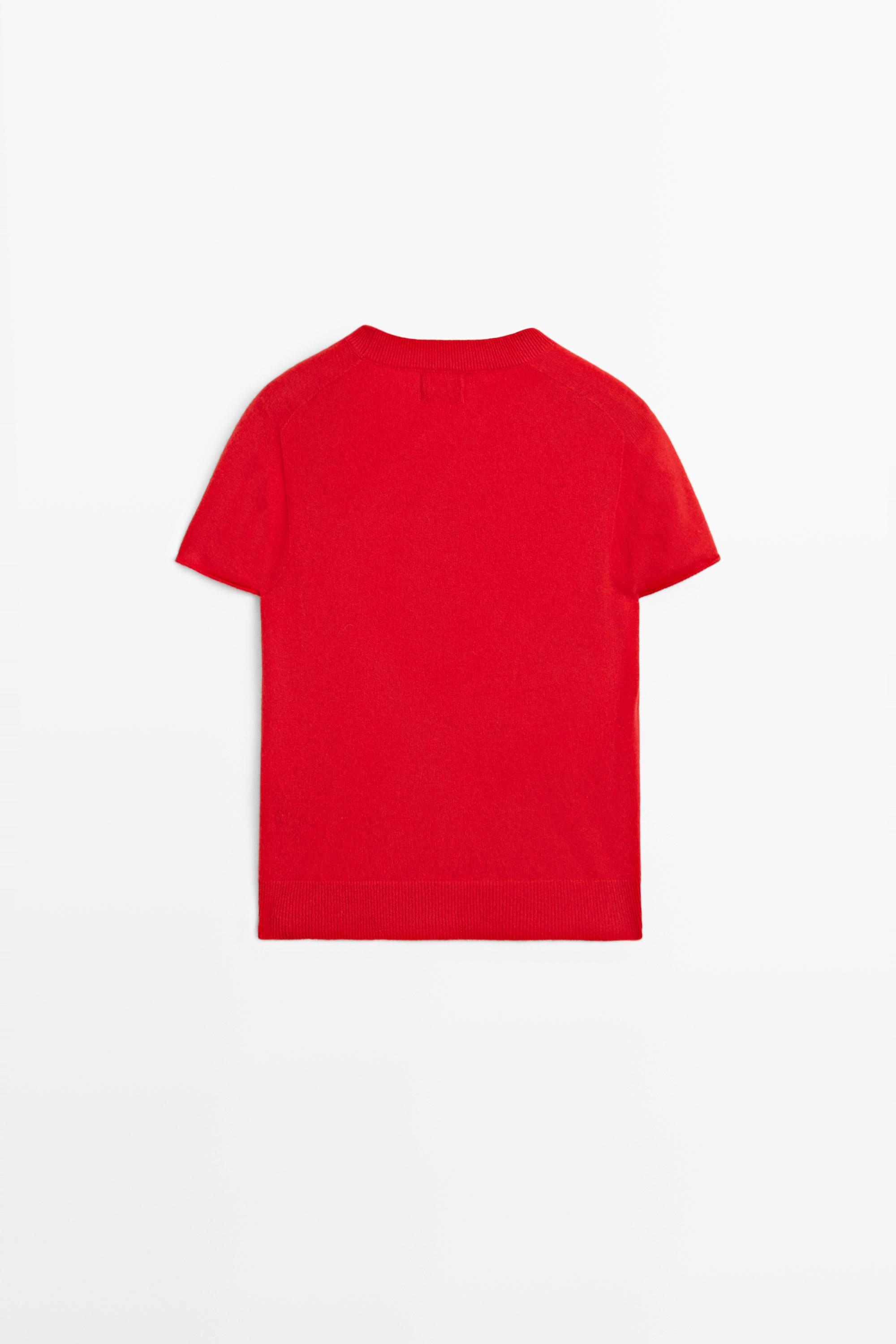 100% cashmere short sleeve knit sweater - RED