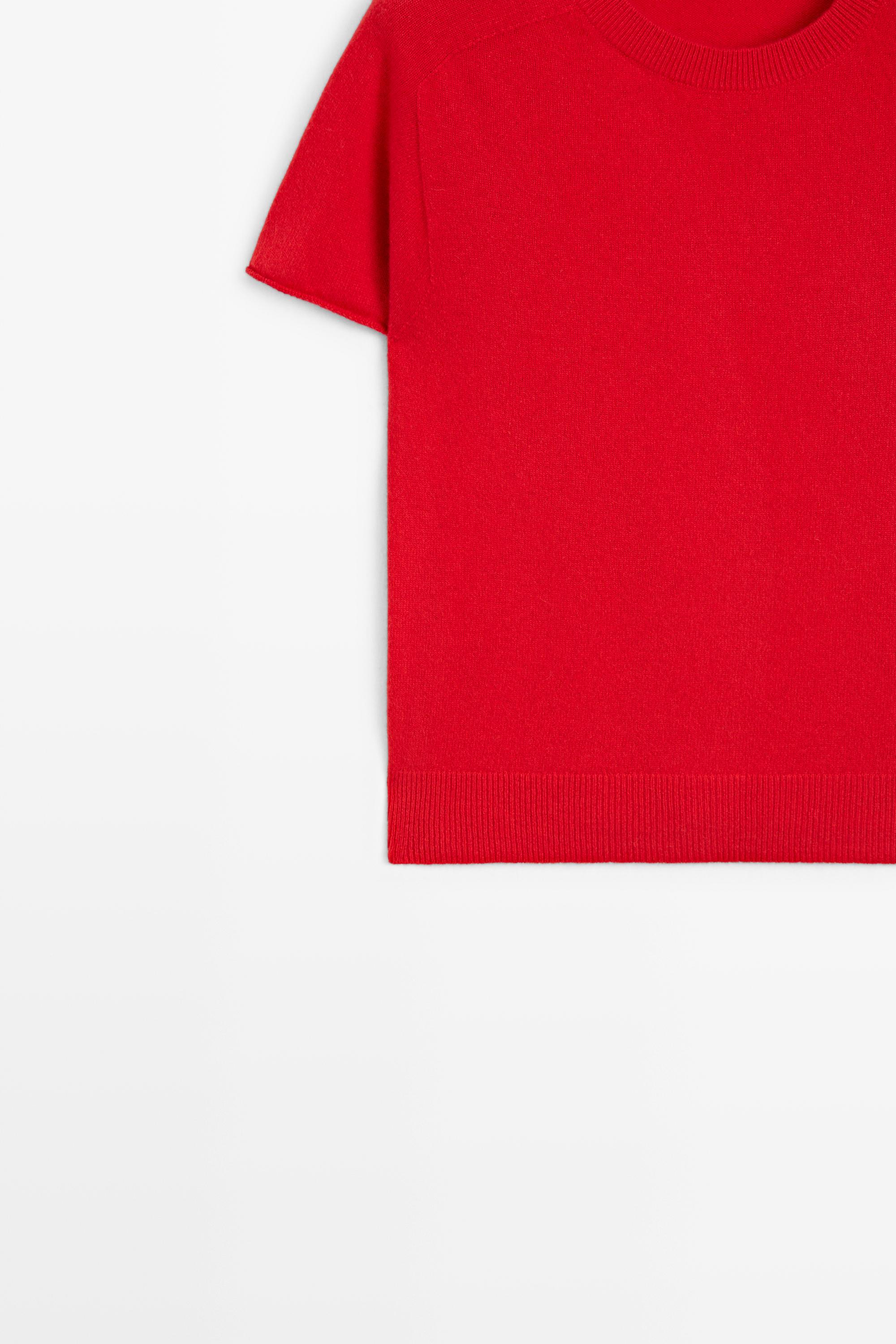 100% cashmere short sleeve knit sweater - RED