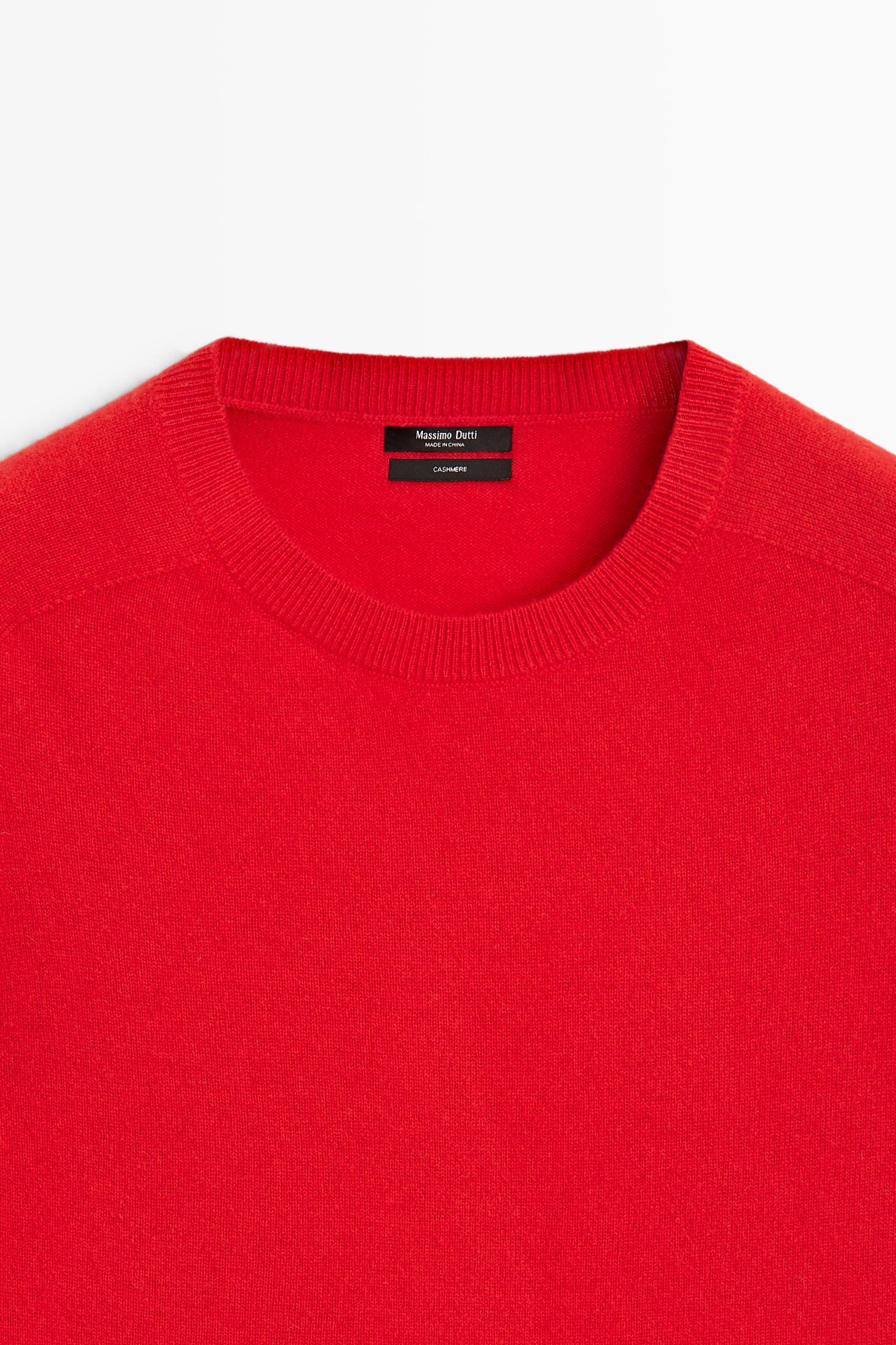 100% cashmere short sleeve knit sweater - RED