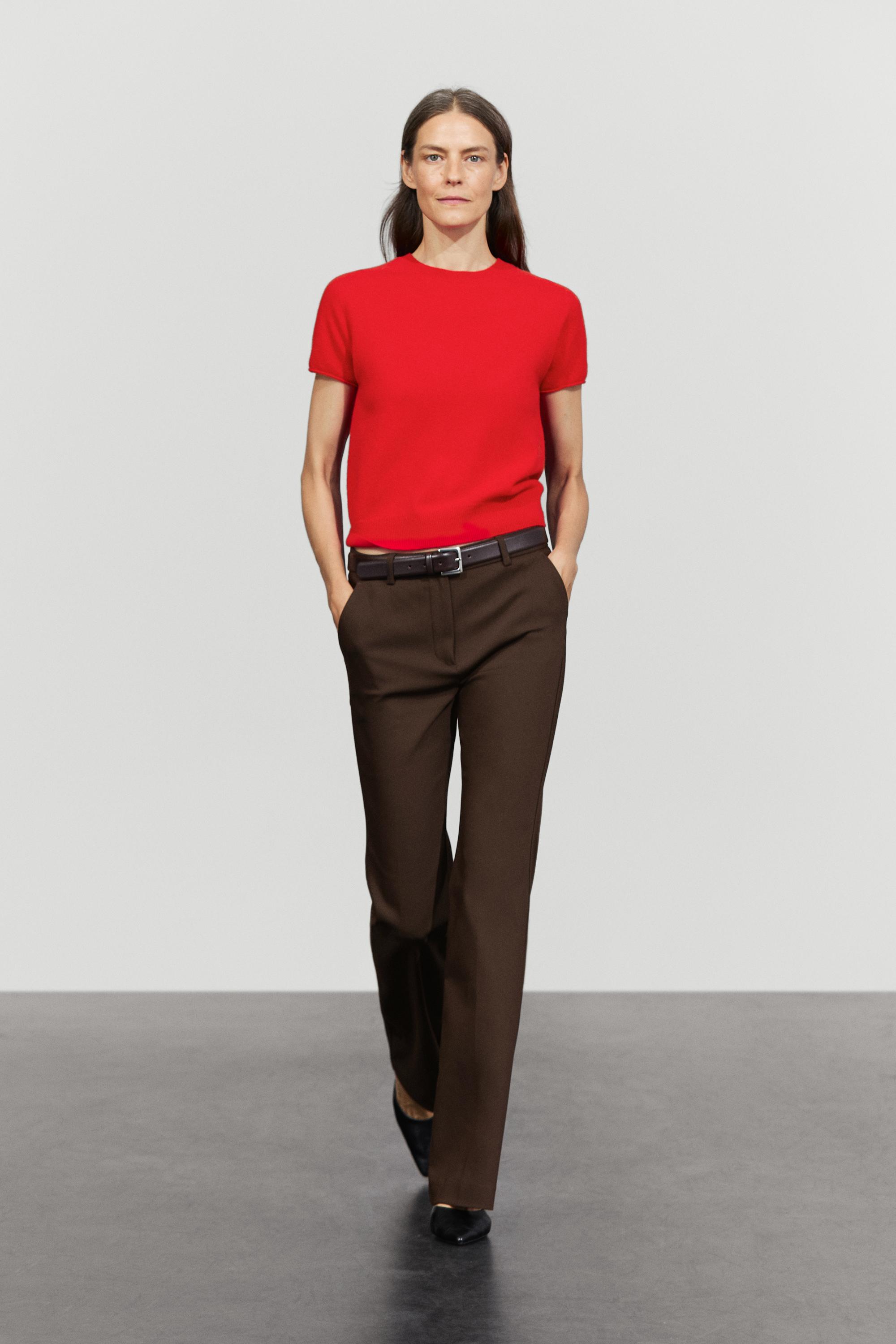 100% cashmere short sleeve knit sweater - RED
