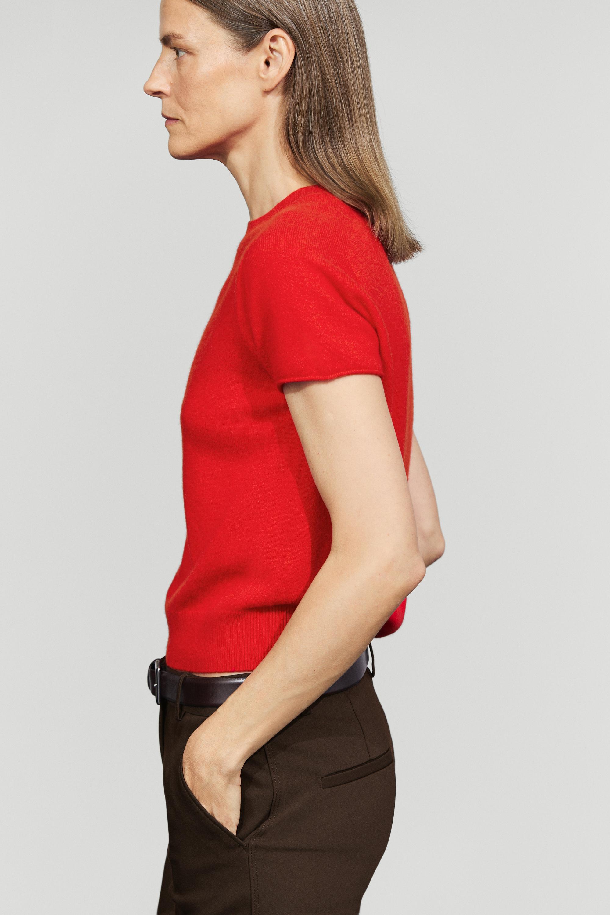 100% cashmere short sleeve knit sweater - RED