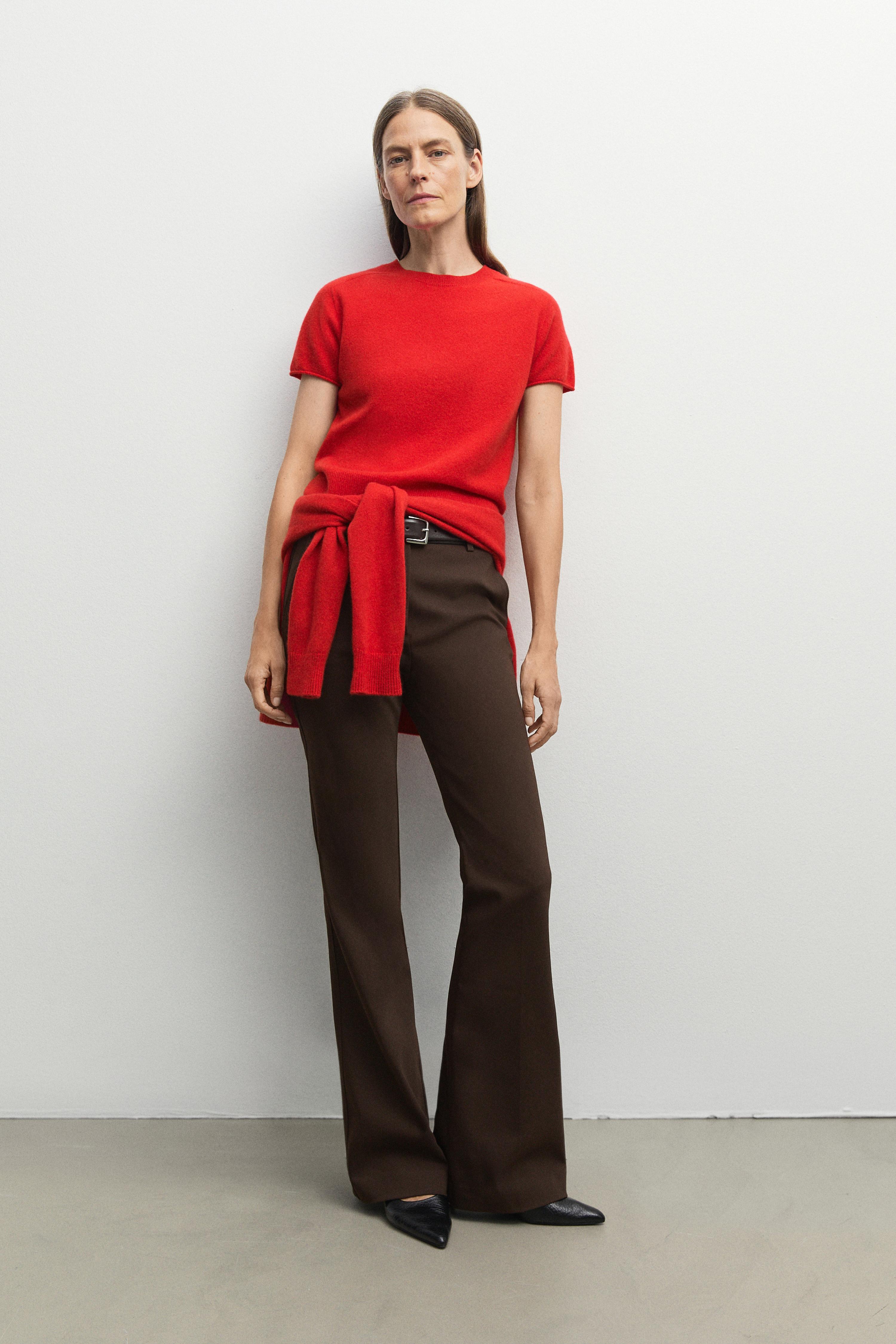 100% cashmere short sleeve knit sweater - RED